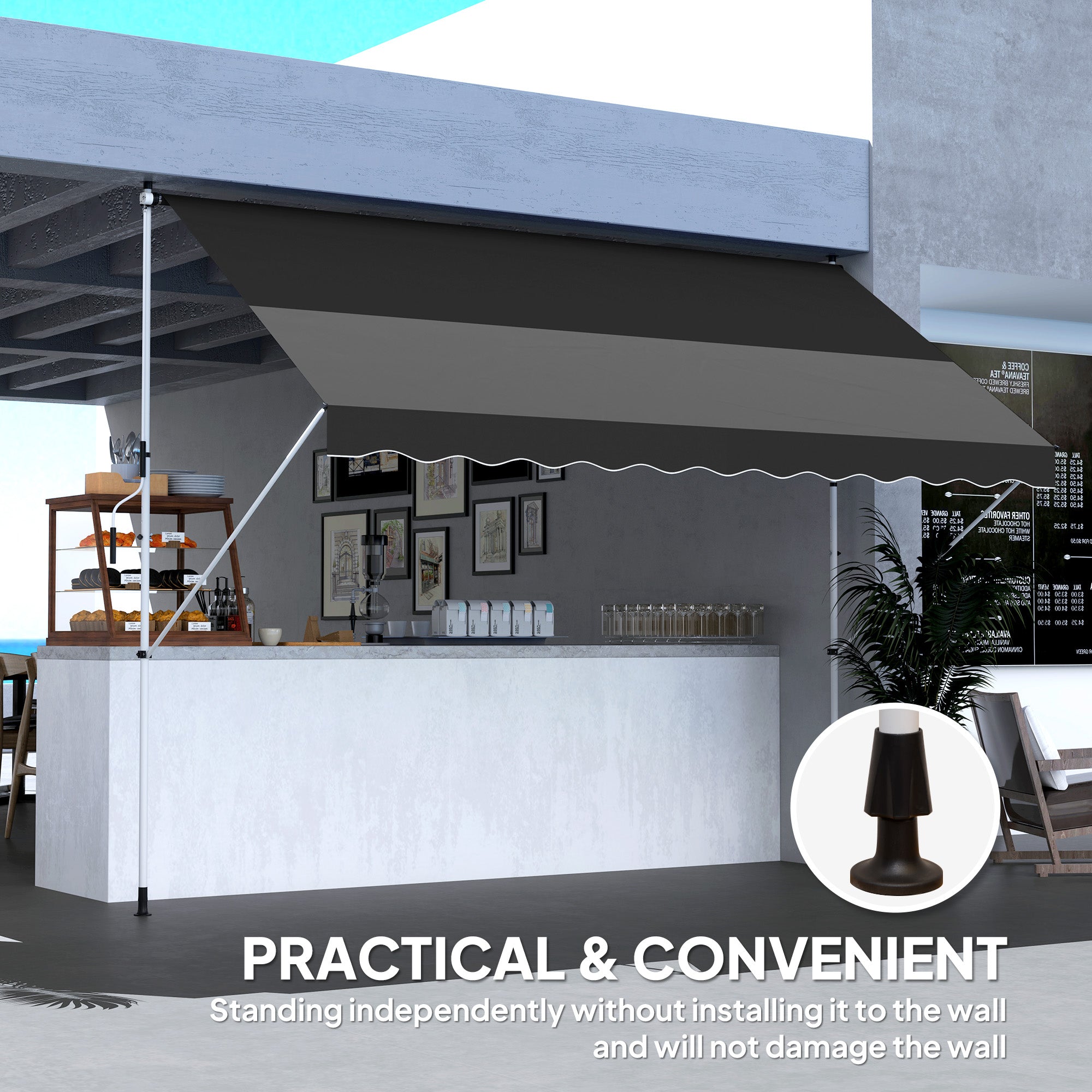 3x1.5m Adjustable Outdoor Aluminium Awning - Black