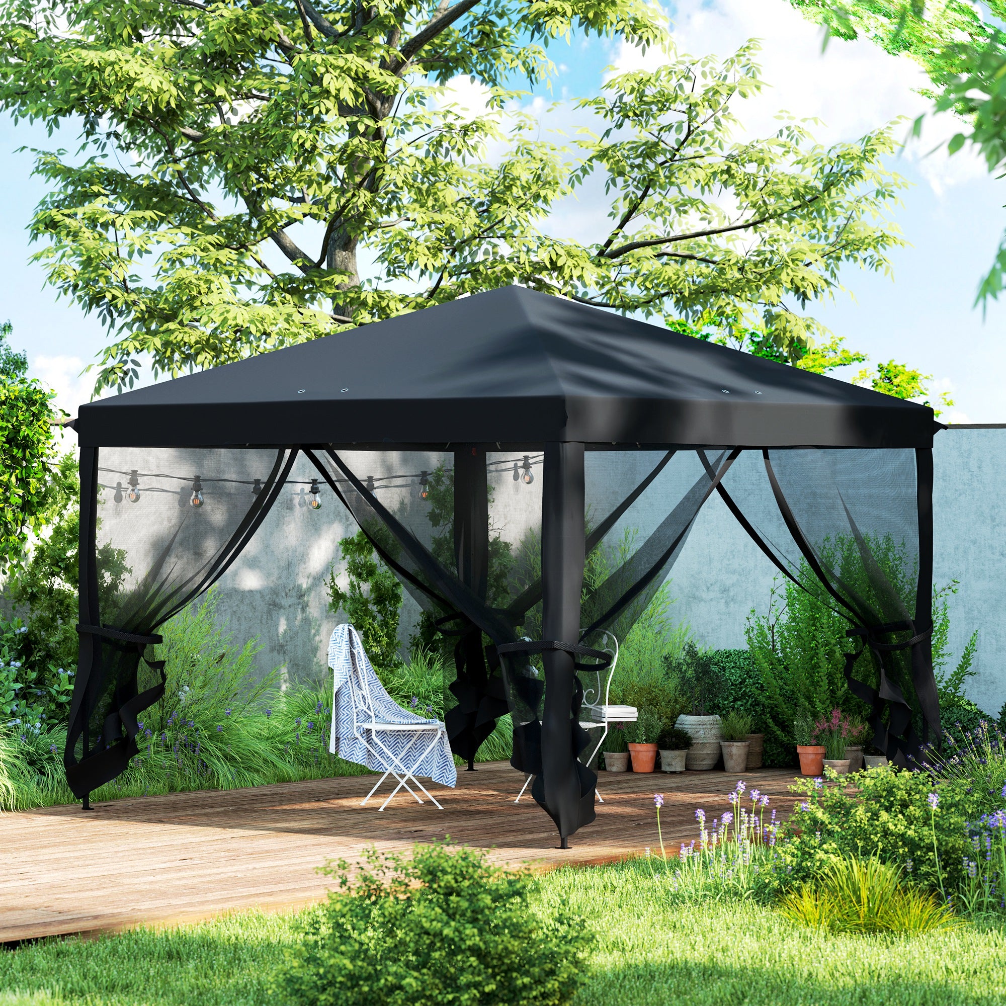 3 x 3 m Pop Up Gazebo with Removable Mesh Sidewalls and Carry Bag - Black