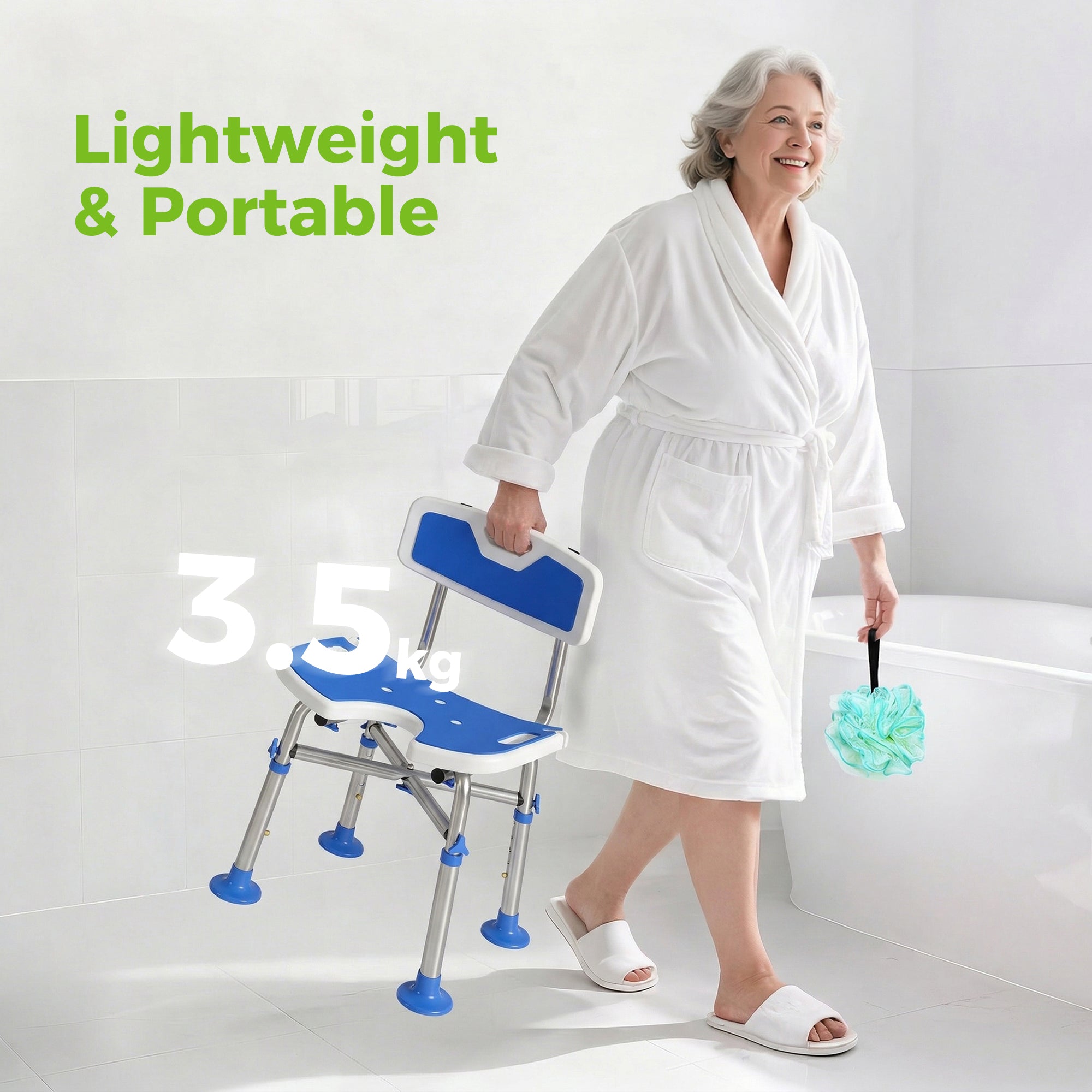 Shower Chair with U-Shaped Cutout, Height Adjustable Bath Bench, Padded Shower Stool for Elderly, Senior, Disabled, Blue