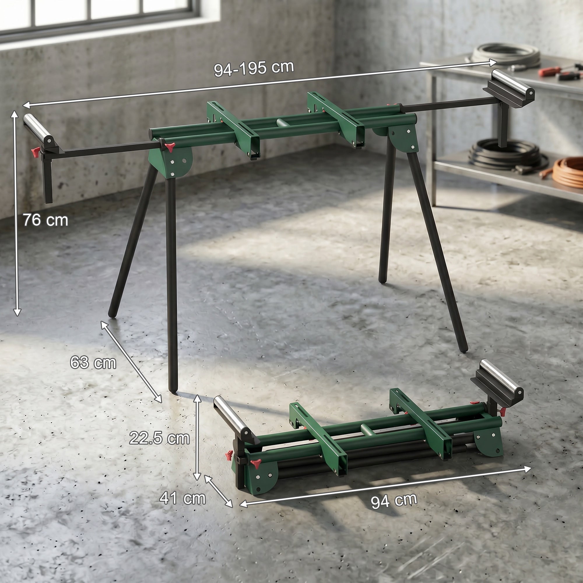 Universal Mitre Saw Stand with Adjustable Rollers and Support Arms, Portable Miter Saw Stand with Folding Legs