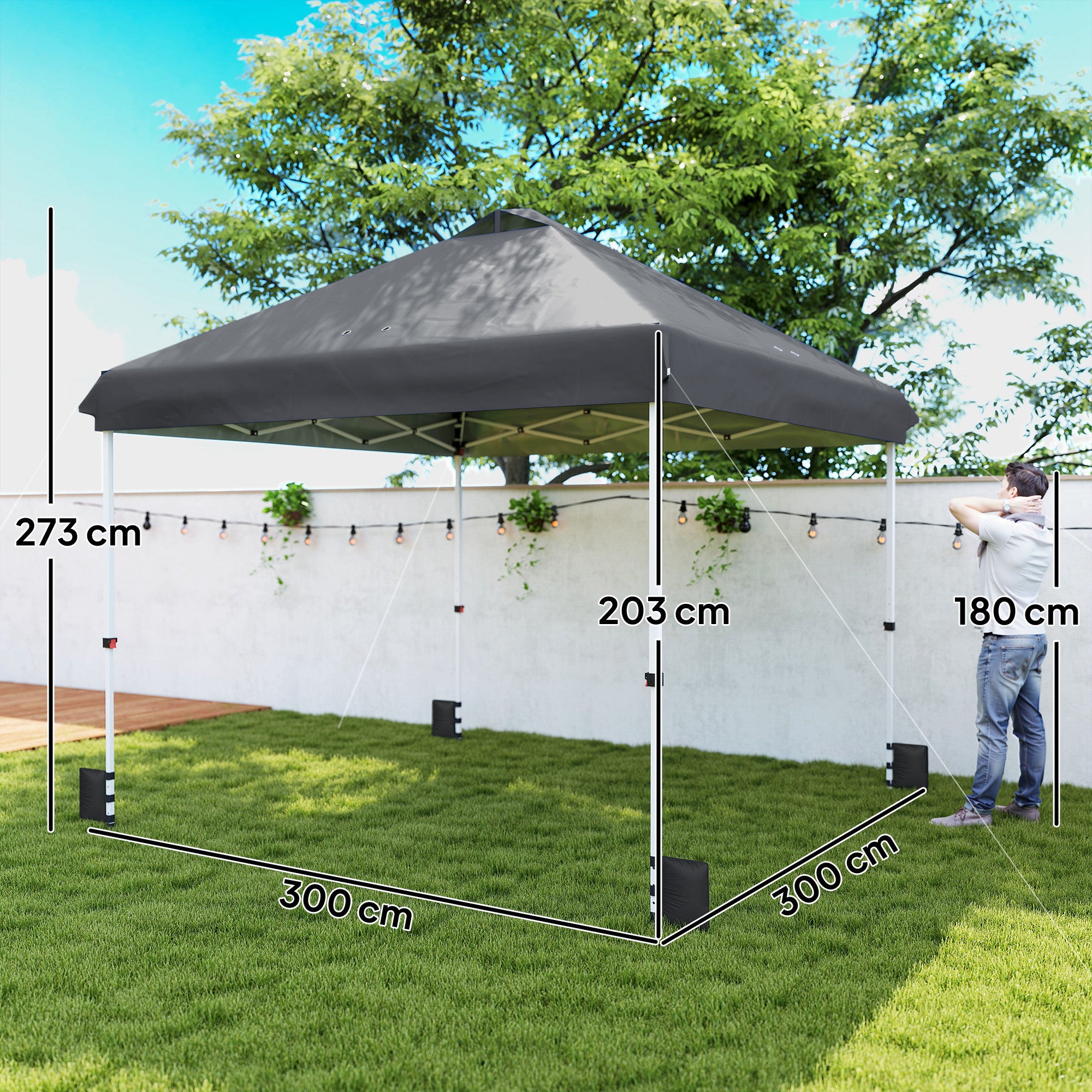 3 x 3 m Pop Up Gazebo with Wheels, UPF50+ One-Touch Outdoor Garden Party Tent Marquee Wedding Awning Canopy, Dark Grey