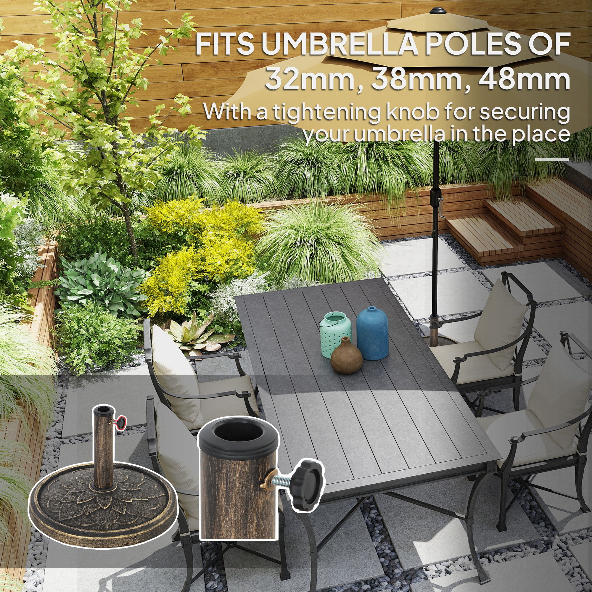 12kg Resin Garden Parasol Base Heavy Duty Umbrella Stand Bronze Tone