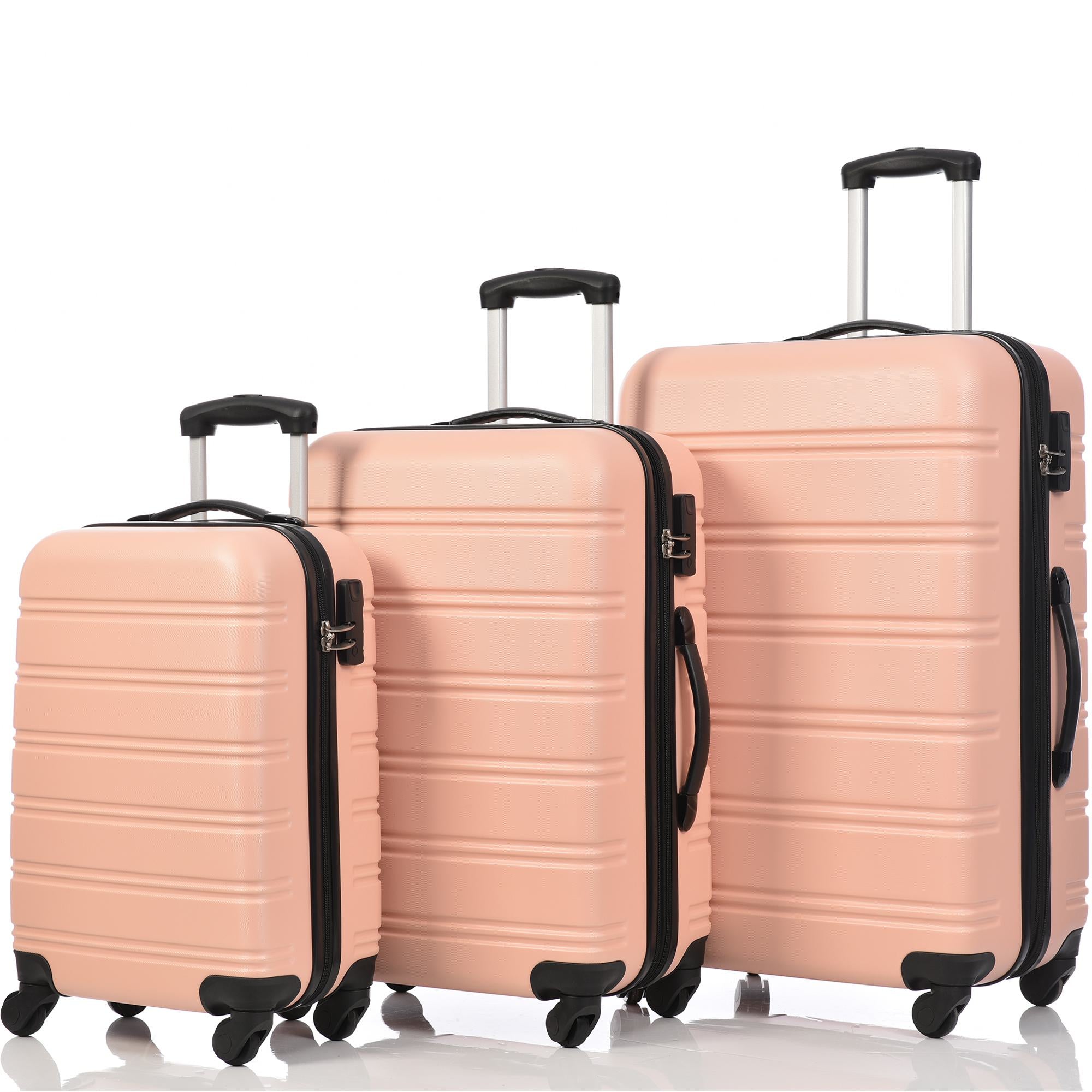 24" 4-Wheel ABS Hard Shell Travel Trolley Suitcase with Extendable Function, Luggage with Secure Lock, 45L × 28W × 69H cm, Pink