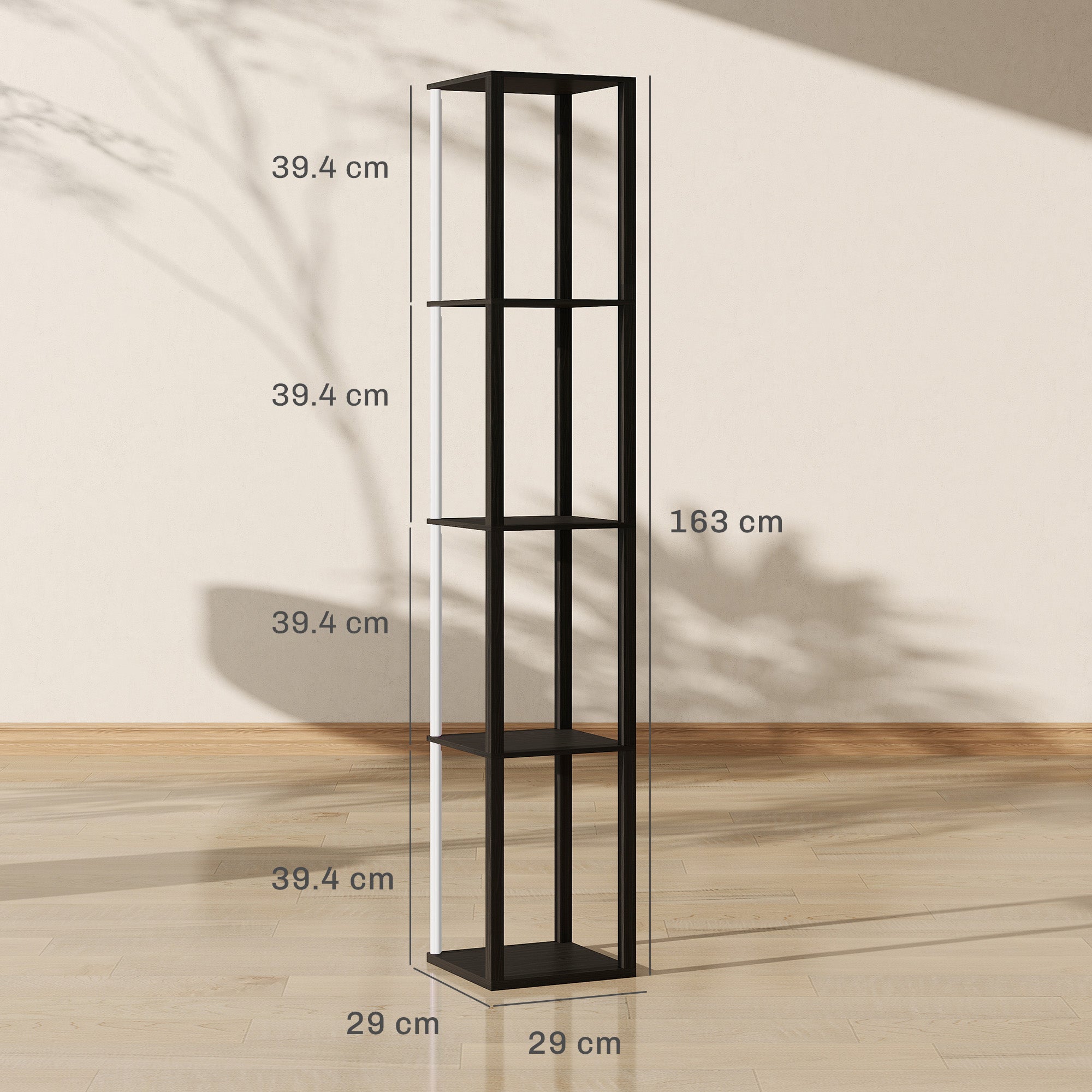 RGB LED Floor Lamp with Shelves, Modern Dimmable Standing Lamp with Remote Control, Adjustable Brightness & Speed for Living Room, Bedroom, Office, Black