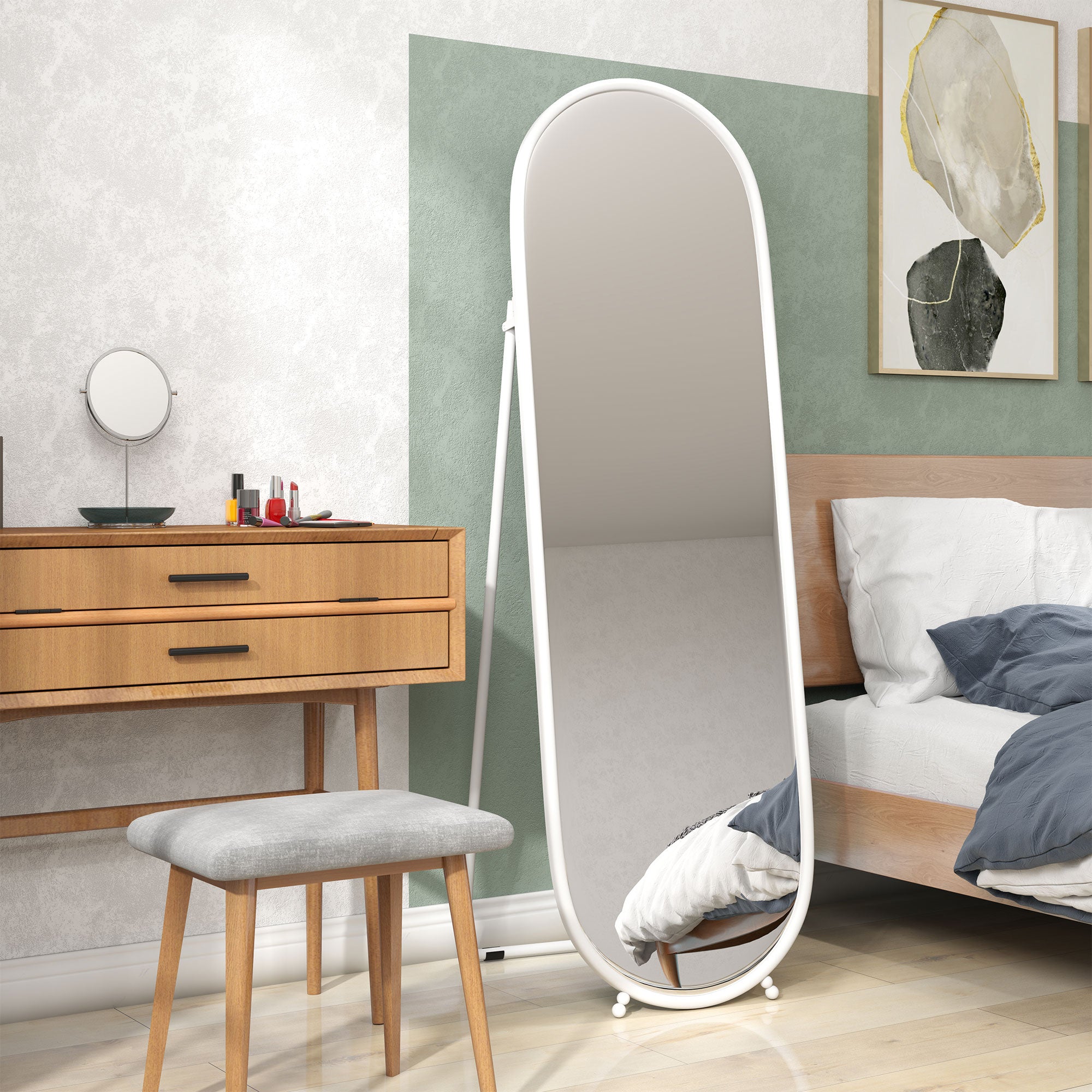 Three-Way Curved Full Length Mirror - White