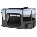 Foldable Portable Dog Pen with Ground Stakes and Storage Bag for Indoor Outdoor Use - Grey