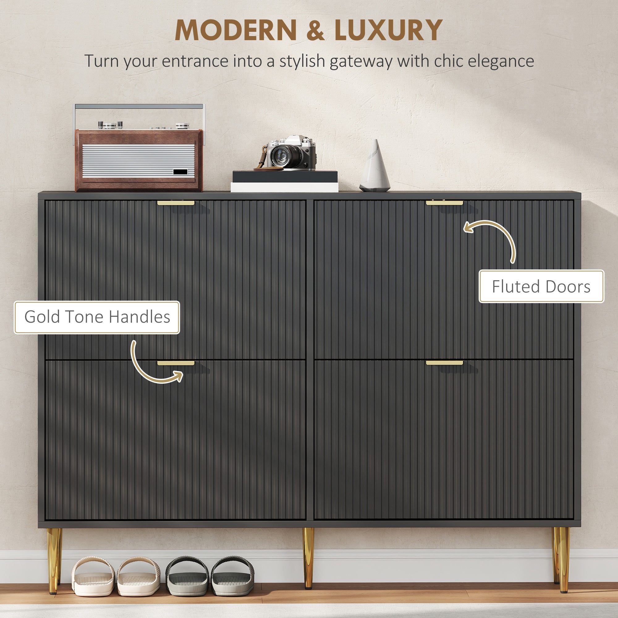 Elegant Four-Drawer Shoe Cabinet - Black