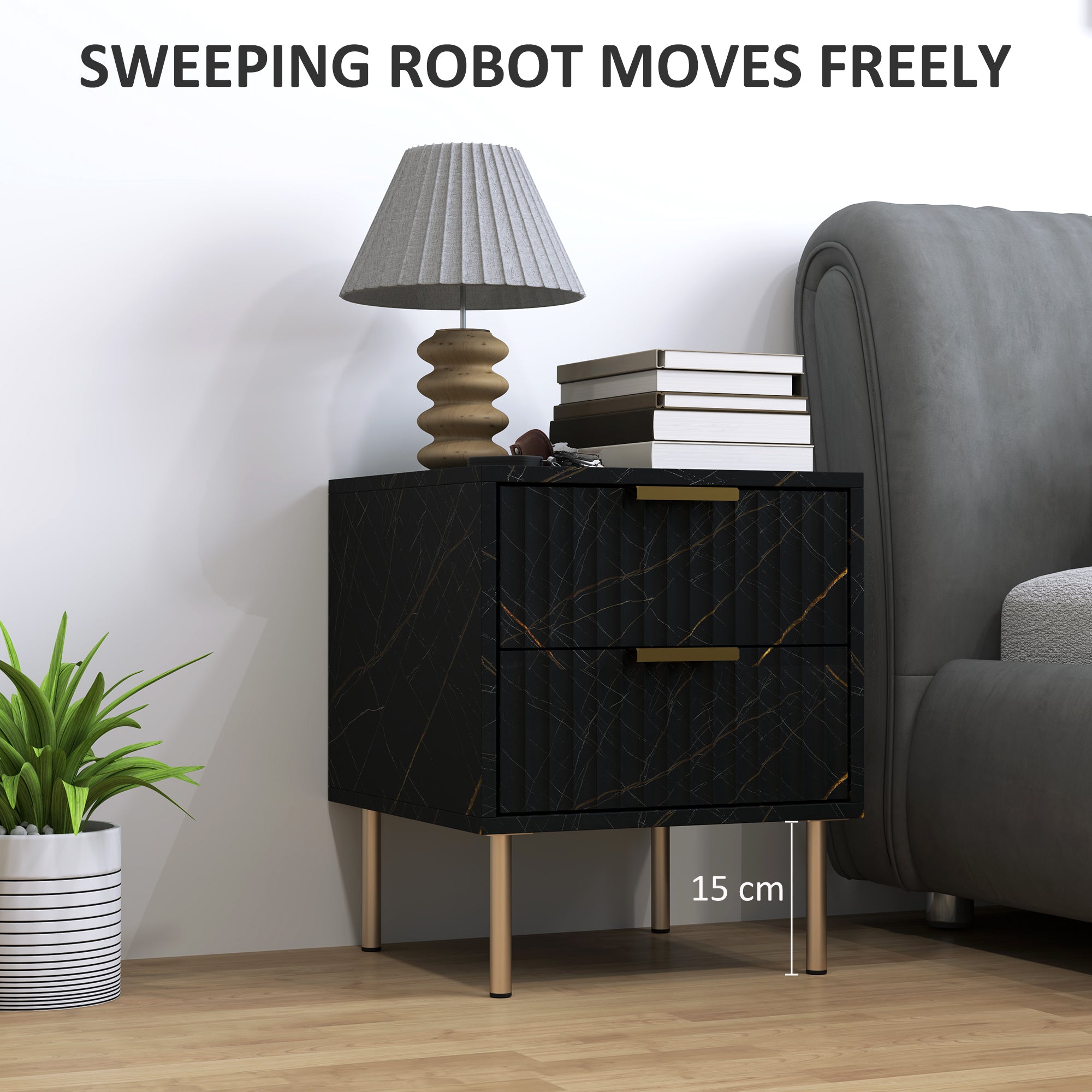 Elegant Two-Drawer Bedside Table - Black