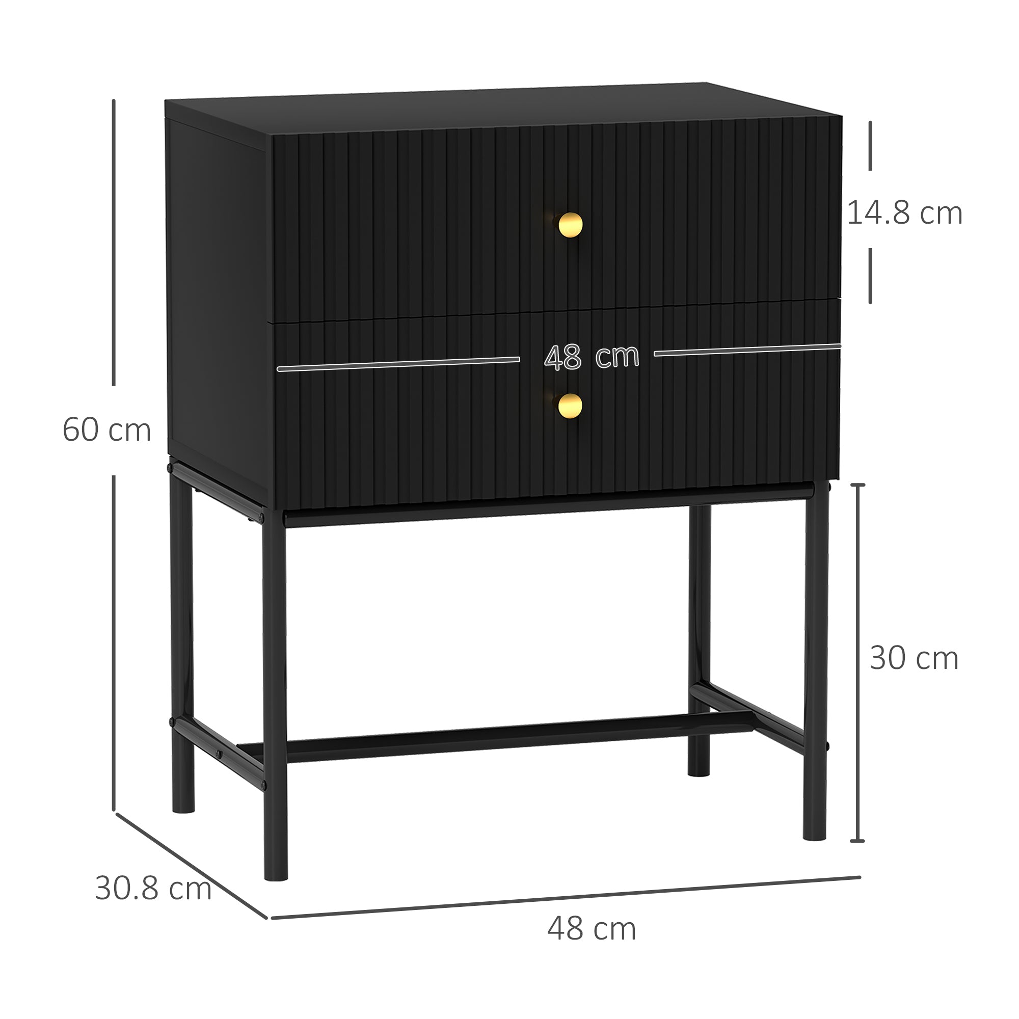 Elegant Two-Drawer Bedside Table - Black