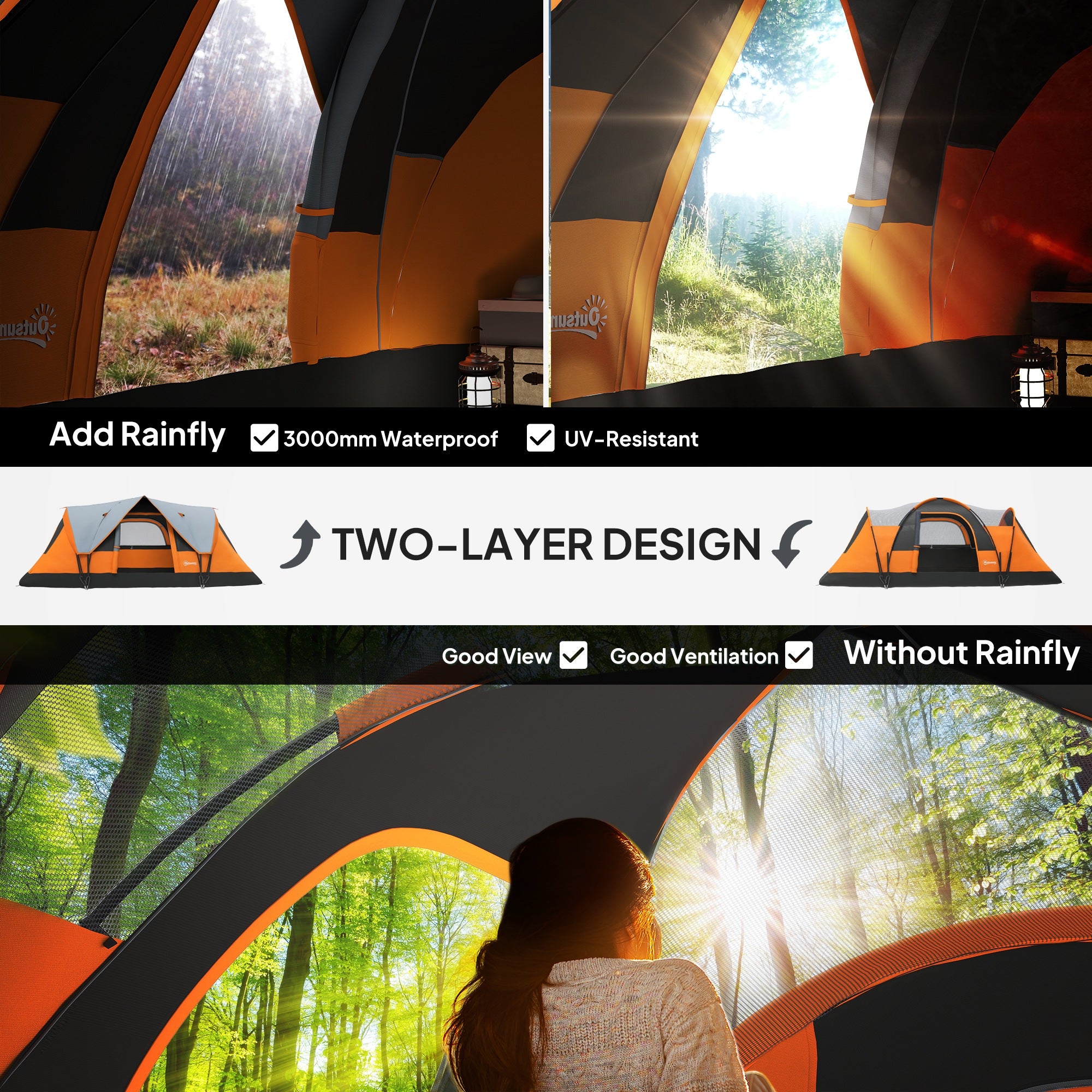 5-6 Man Dome Camping Tent - Orange