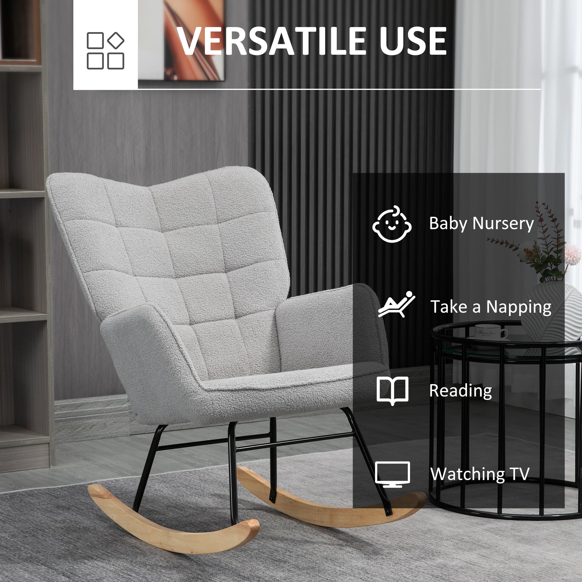 Berber Fleece Nursery Glider Rocker Wingback Rocking Chair for Nursing and Living Room - Light Grey