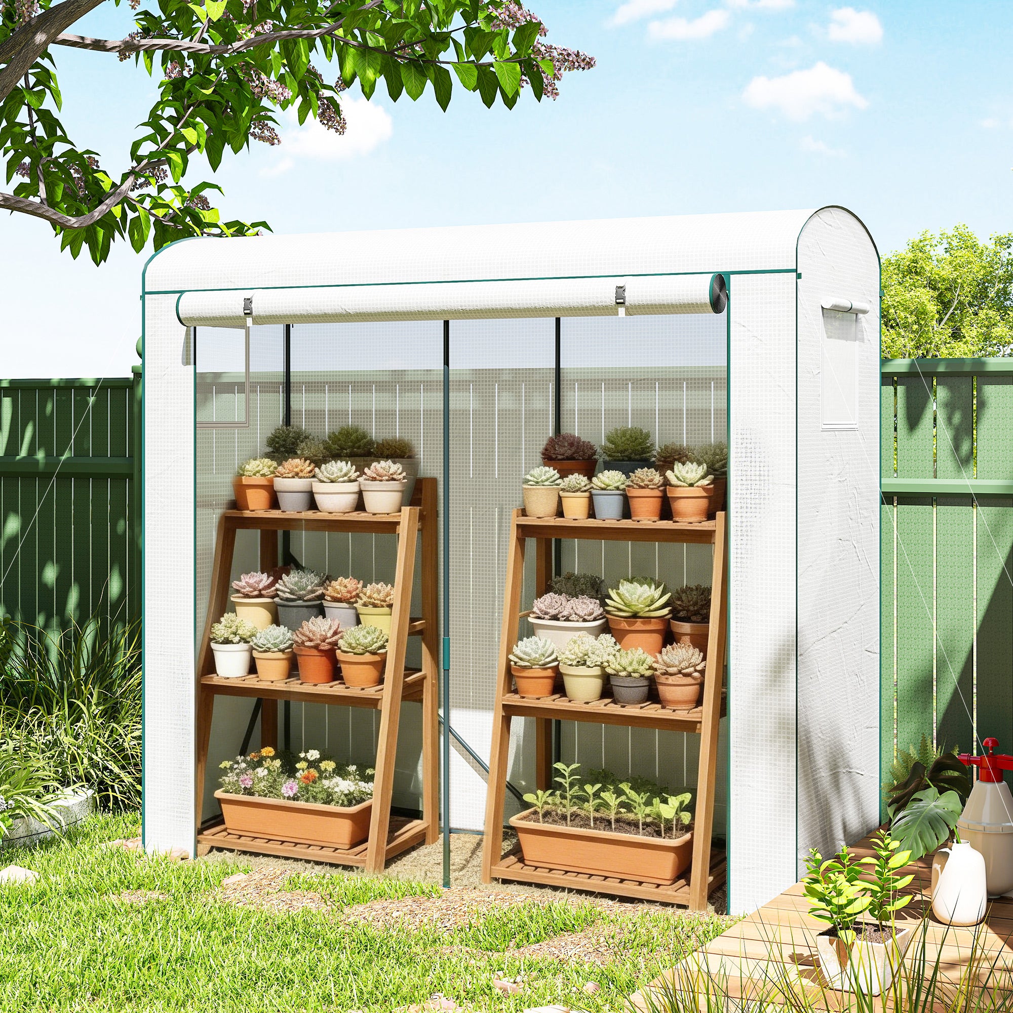 Mini Greenhouse, Garden Tomato Growhouse with Roll-Up Door and 2 Mesh Windows, PE Cover, 200 x 75 x 188 cm, White