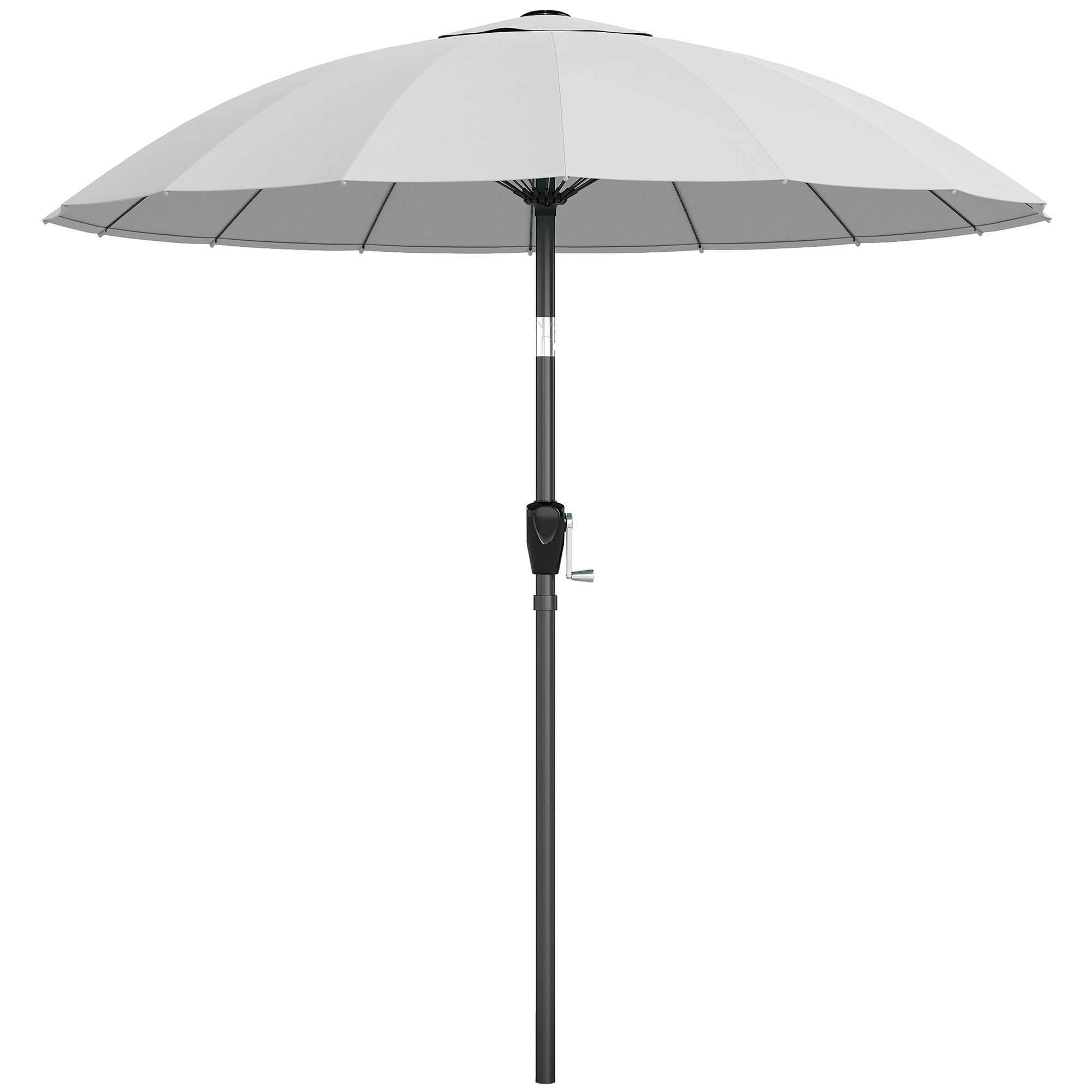 2 m Shanghai Garden Parasol Umbrella with 16 Fibreglass Ribs, Outdoor Parasol Sun Shade with Crank & Tilt, Light Grey