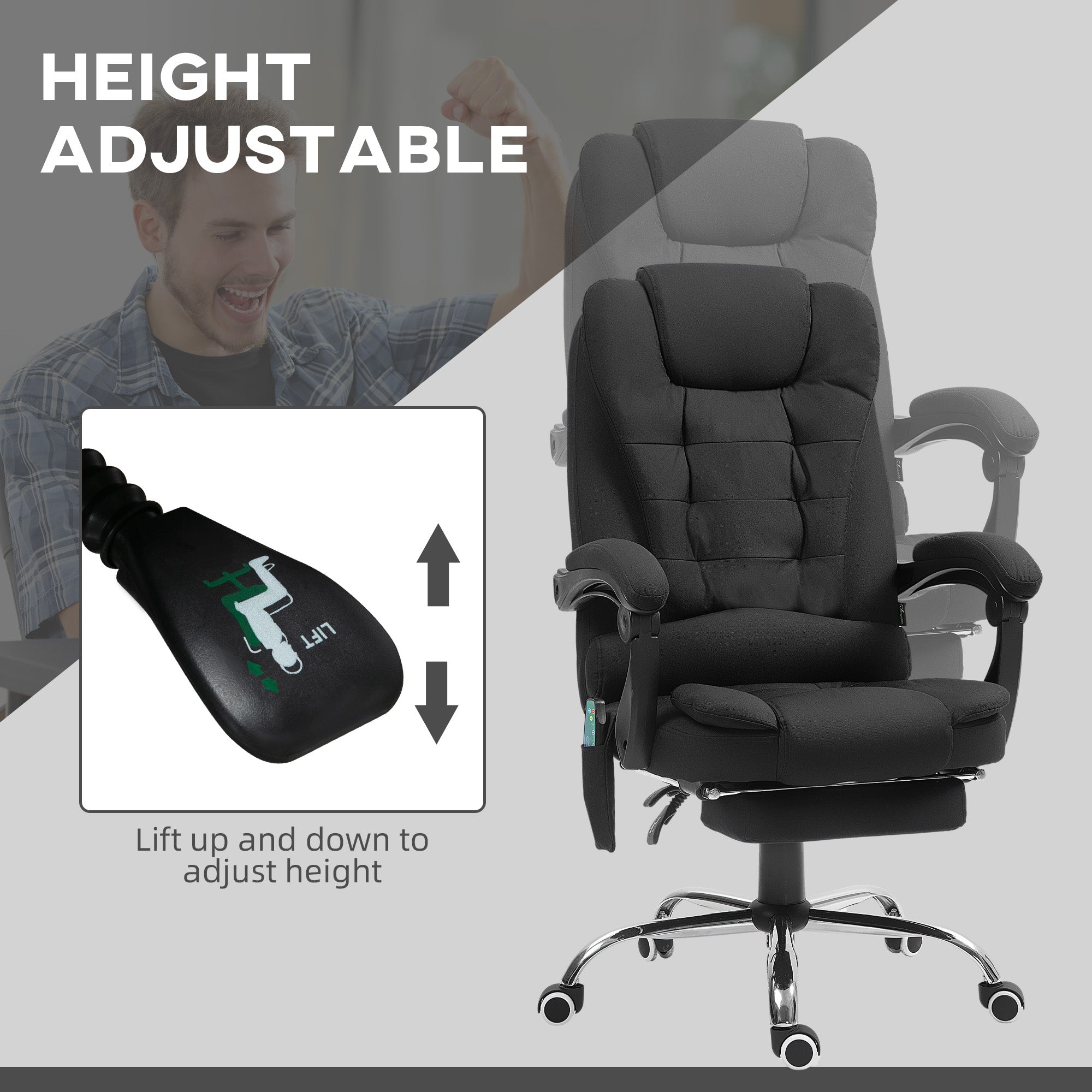 Heated 6-Point Vibration Massage Executive Ergonomic Office Chair with Recliner & Footrest - Black