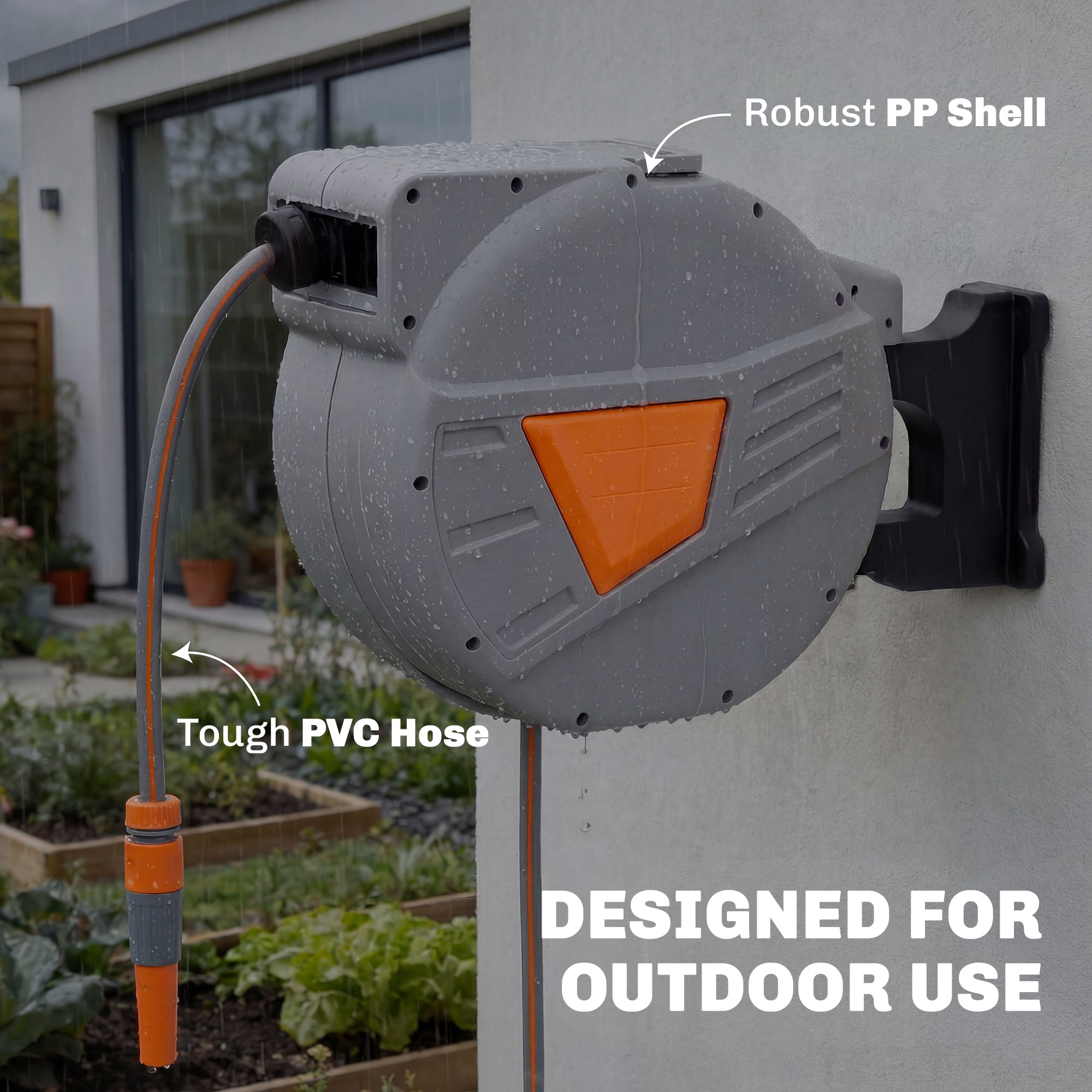 Retractable Hose Reel Wall Mounted, 40+2m Garden Hose Pipe Reel with Auto Retraction, Self-Locking, Orange