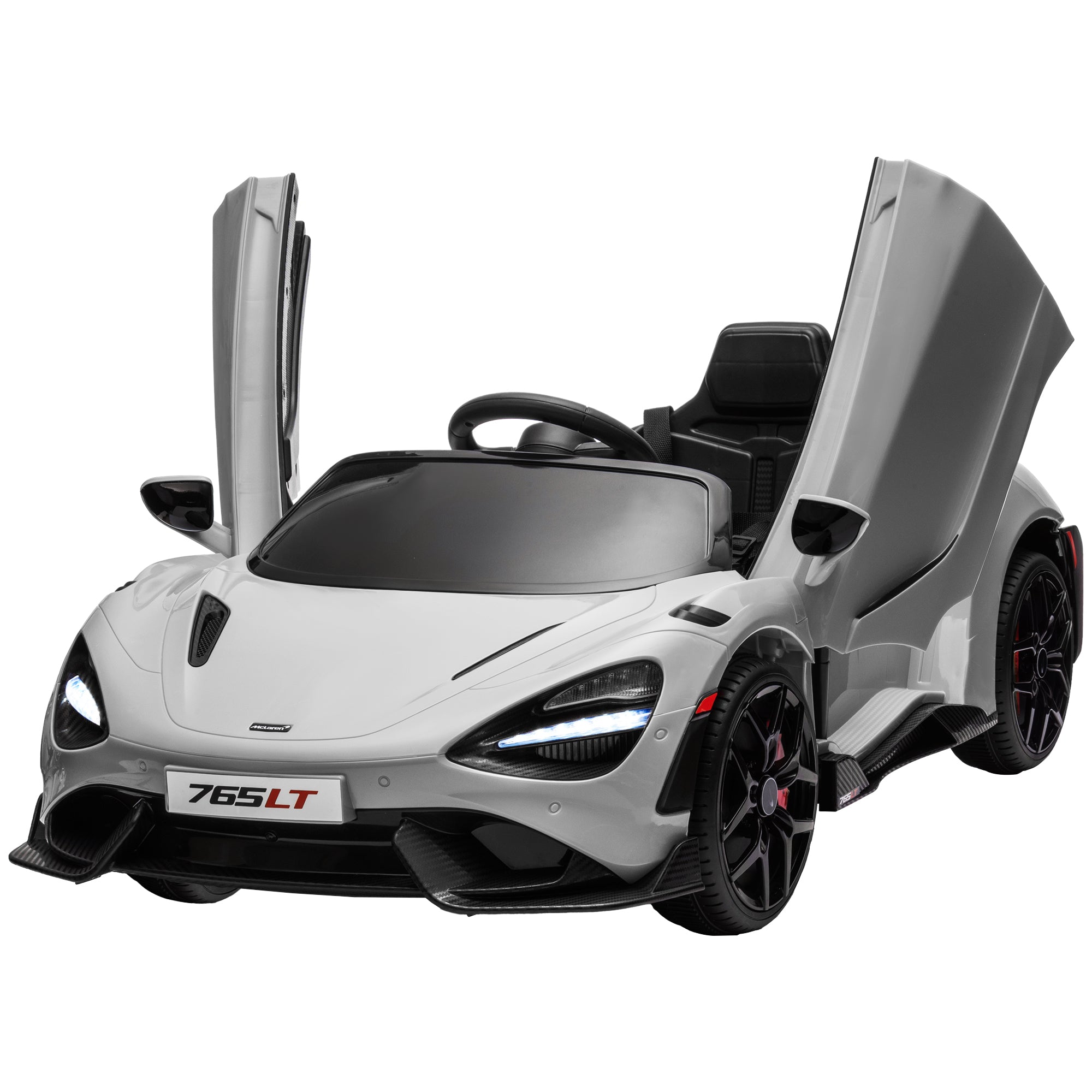 McLaren 765LT Licensed 12V Kids Electric Ride on Car with Butterfly Doors Remote Control Transport Wheels Grey