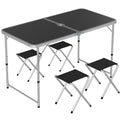 Foldable Aluminium Four-Person Picnic Set with Parasol Hole - Silver