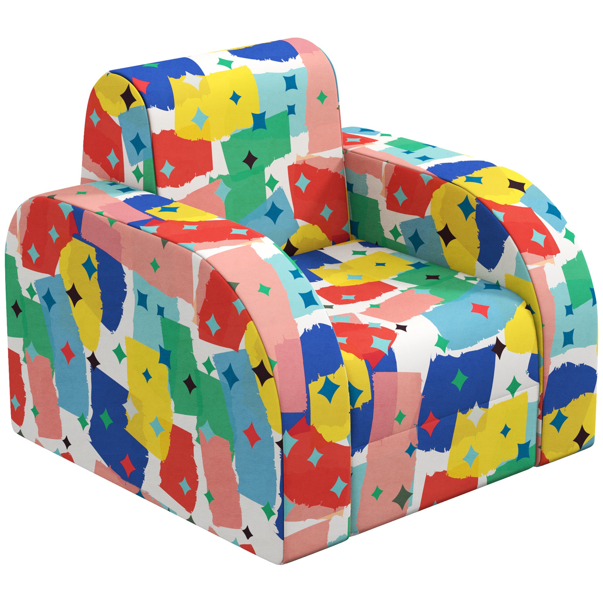 Foldable Toddler Chair Soft Snuggle Sponge Filled for Bedroom Playroom, Aged 18 Months to 3 Years - Multicoloured