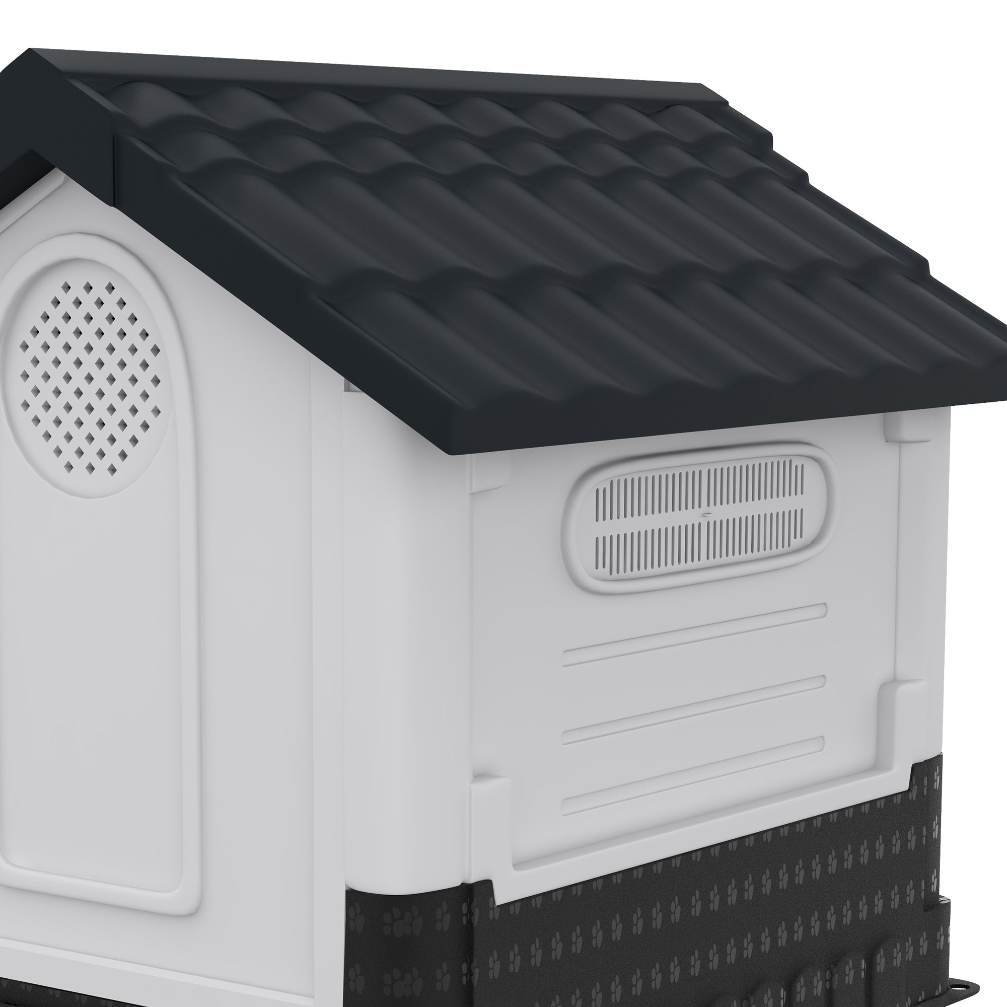 Plastic Dog Kennel with Windows, for Garden Patio, Medium and Large Dogs, 101 x 88 x 99cm - Grey