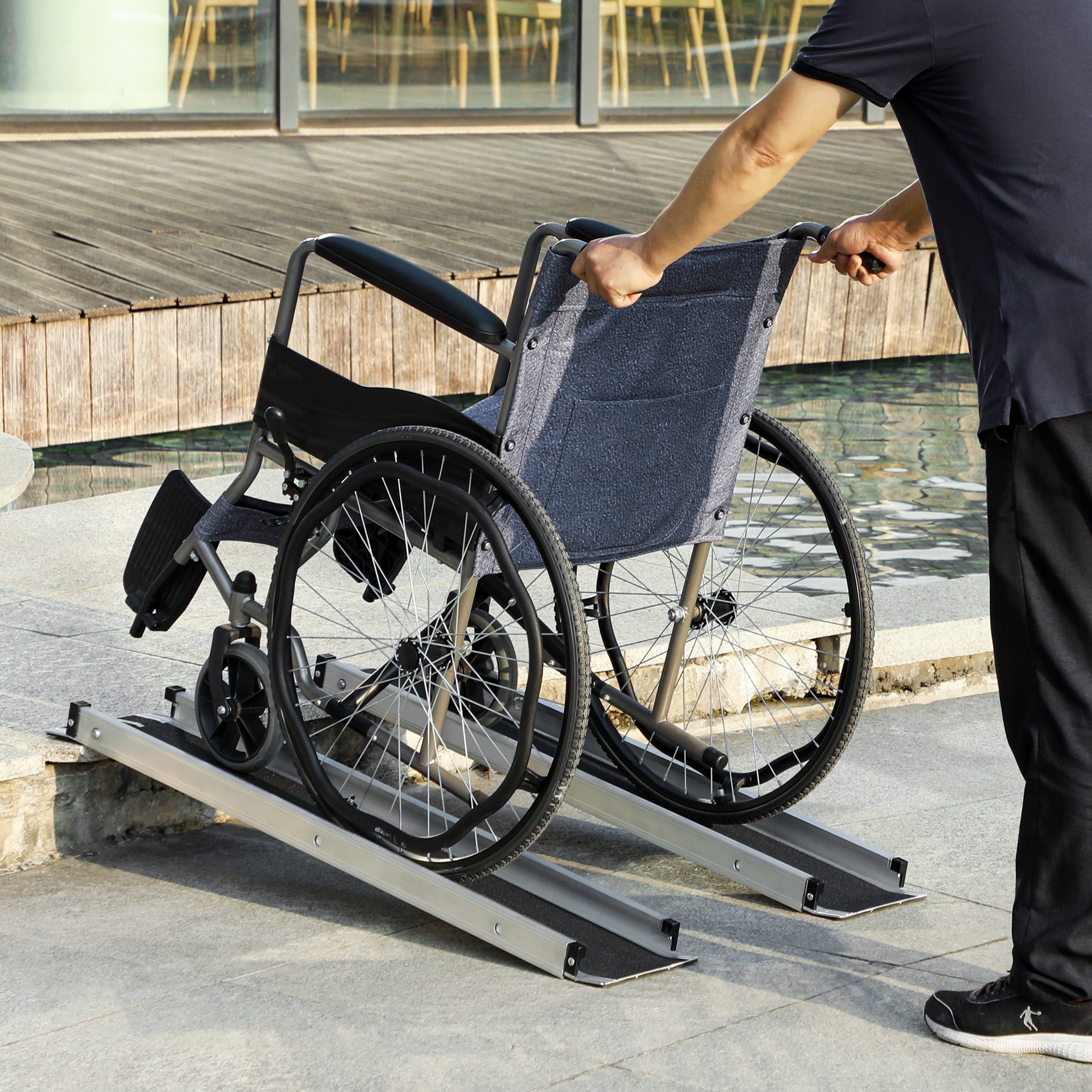 Set of Two 183cm Three-Level Aluminium Wheelchair Ramps