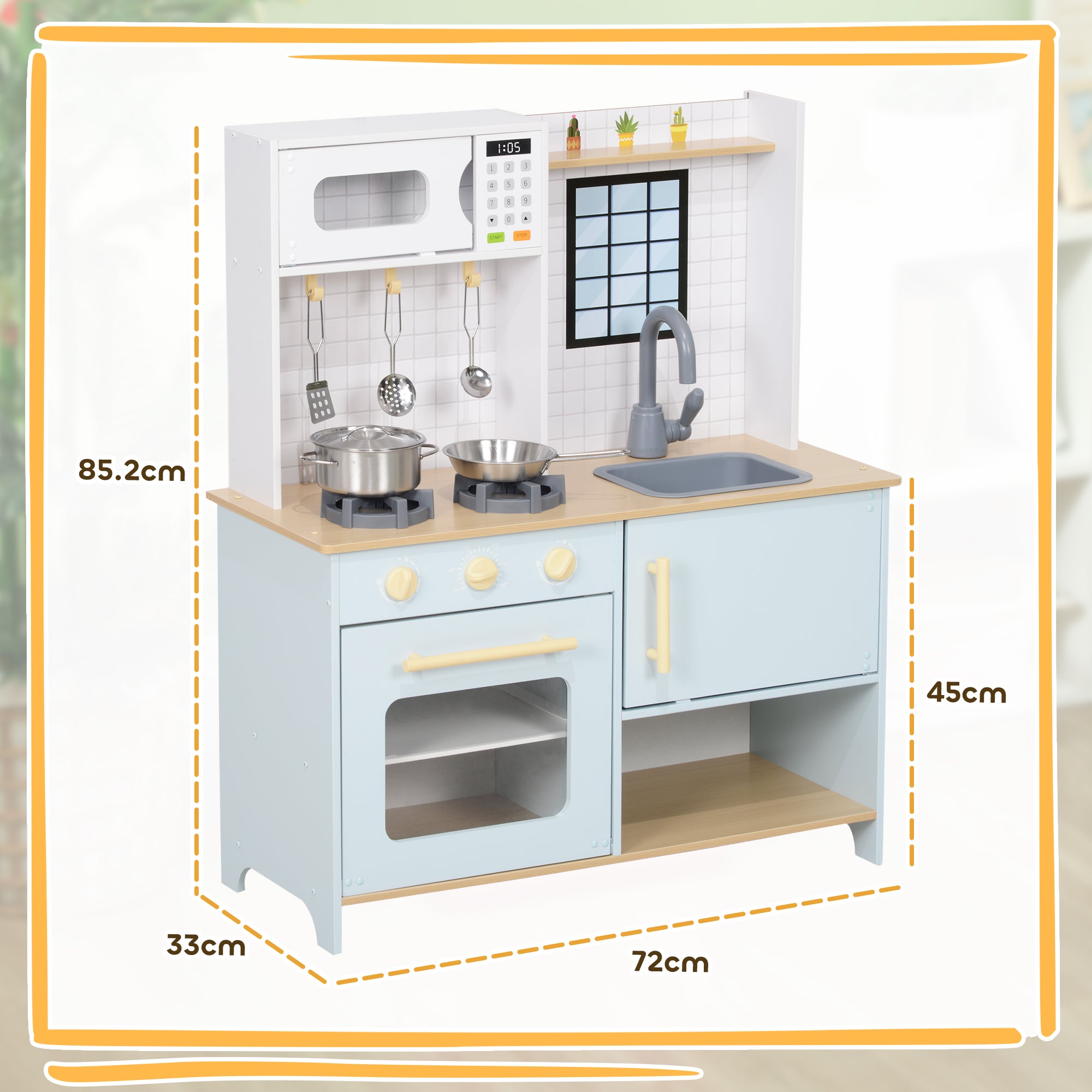 Pretend Play Kitchen, Kids Kitchen Playset with Light & Sound Stove, Turning Knobs, Cooking Accessories