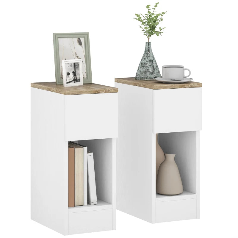 Set of Two Modern Storage Bedside Tables with Drawer and Shelf - White