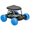 Garden Cart with Tool Tray and Rolling Stool for Weeding and Planting - Blue
