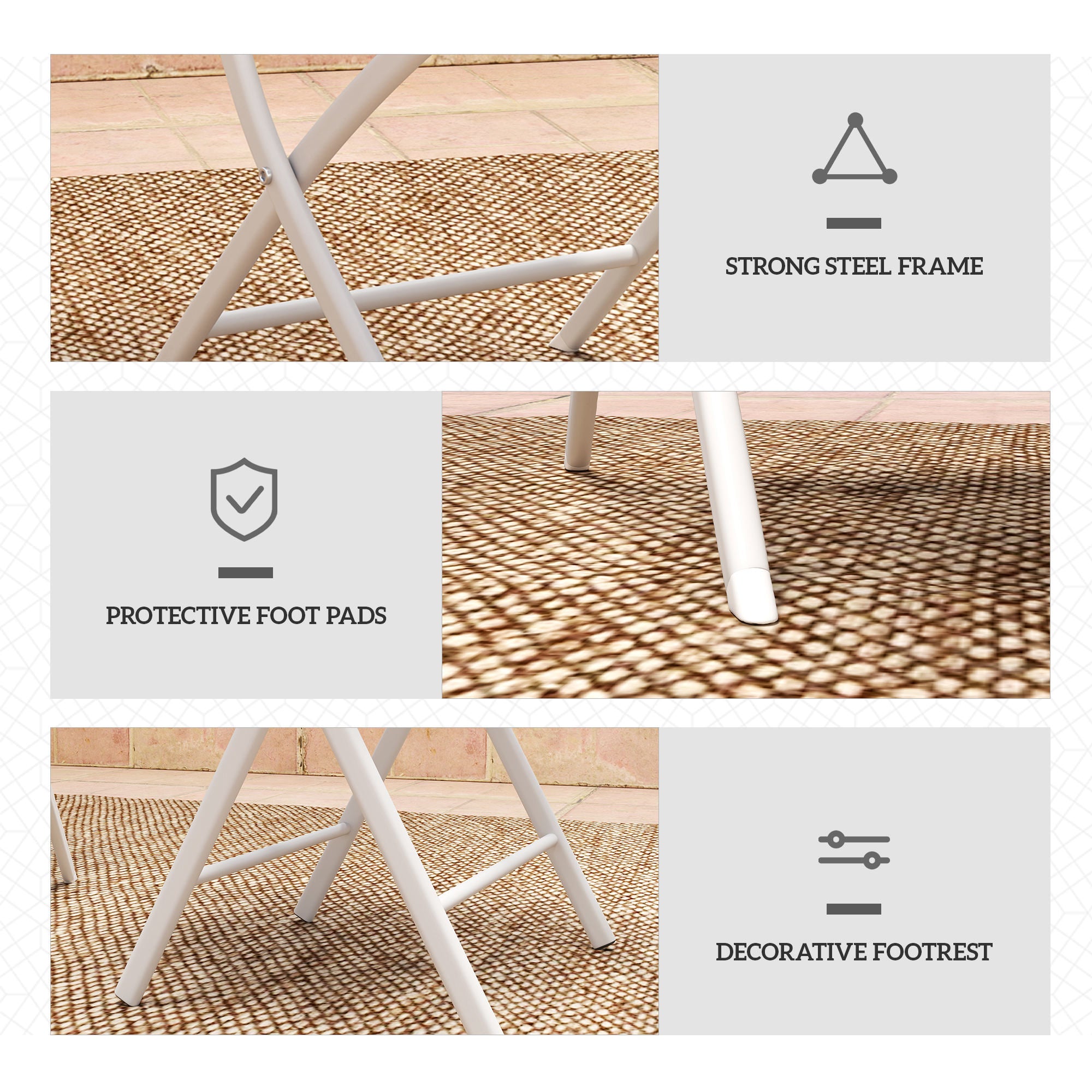 3 Piece Outdoor Bistro Set with Glass Top Table and Folding Chairs - White