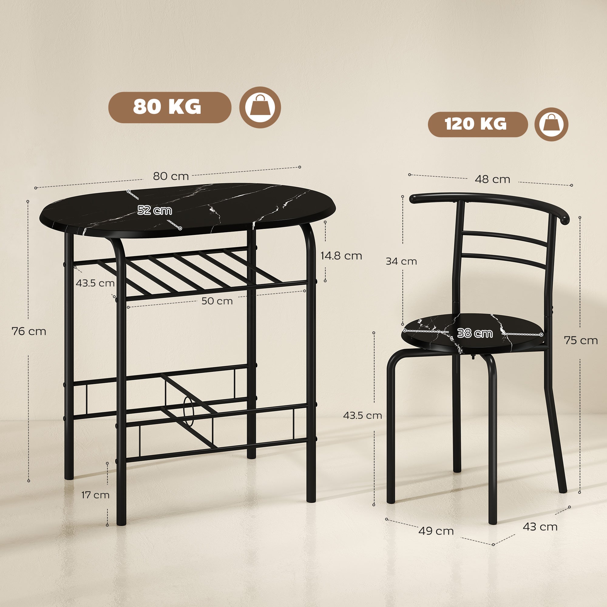 Three-Piece Compact Dining Set - Black