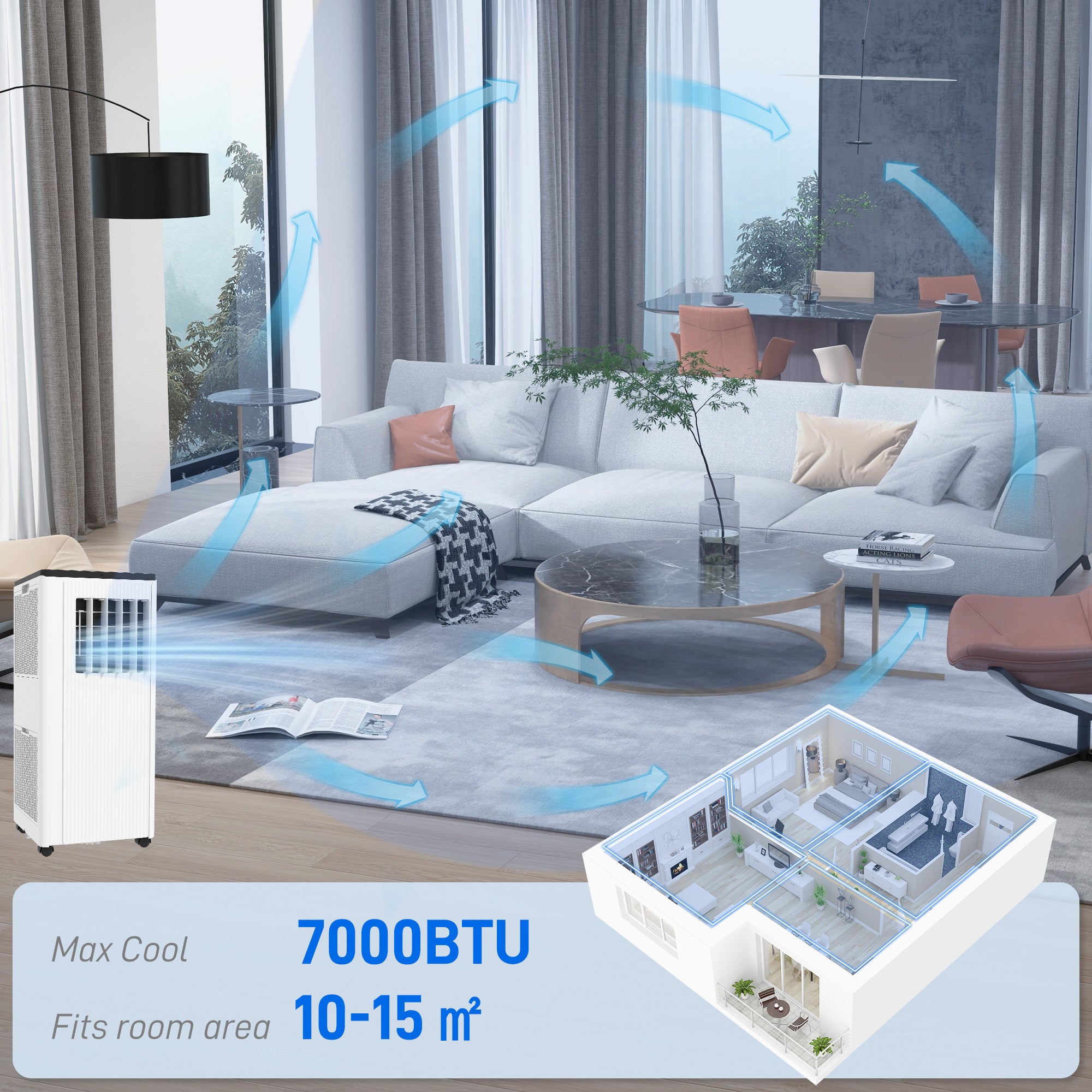 7,000 BTU App-Controlled Mobile Air Conditioner, 15m² Radius - White