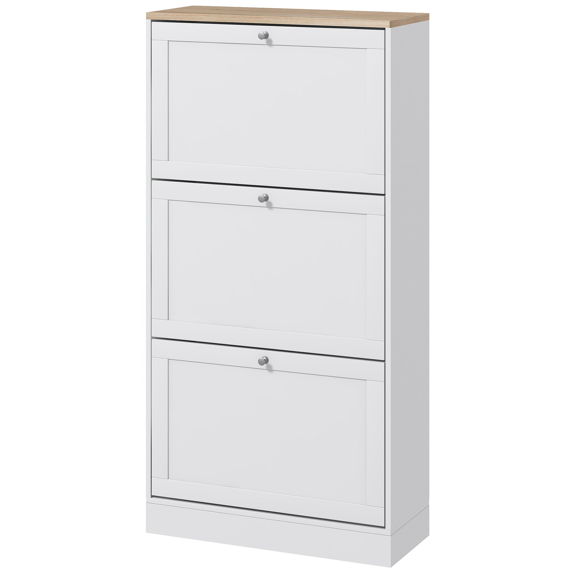 Modern Compact Three-Drawer Shoe Storage Cabinet - White