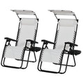 2 Piece Foldable Reclining Garden Chairs with Canopy - White