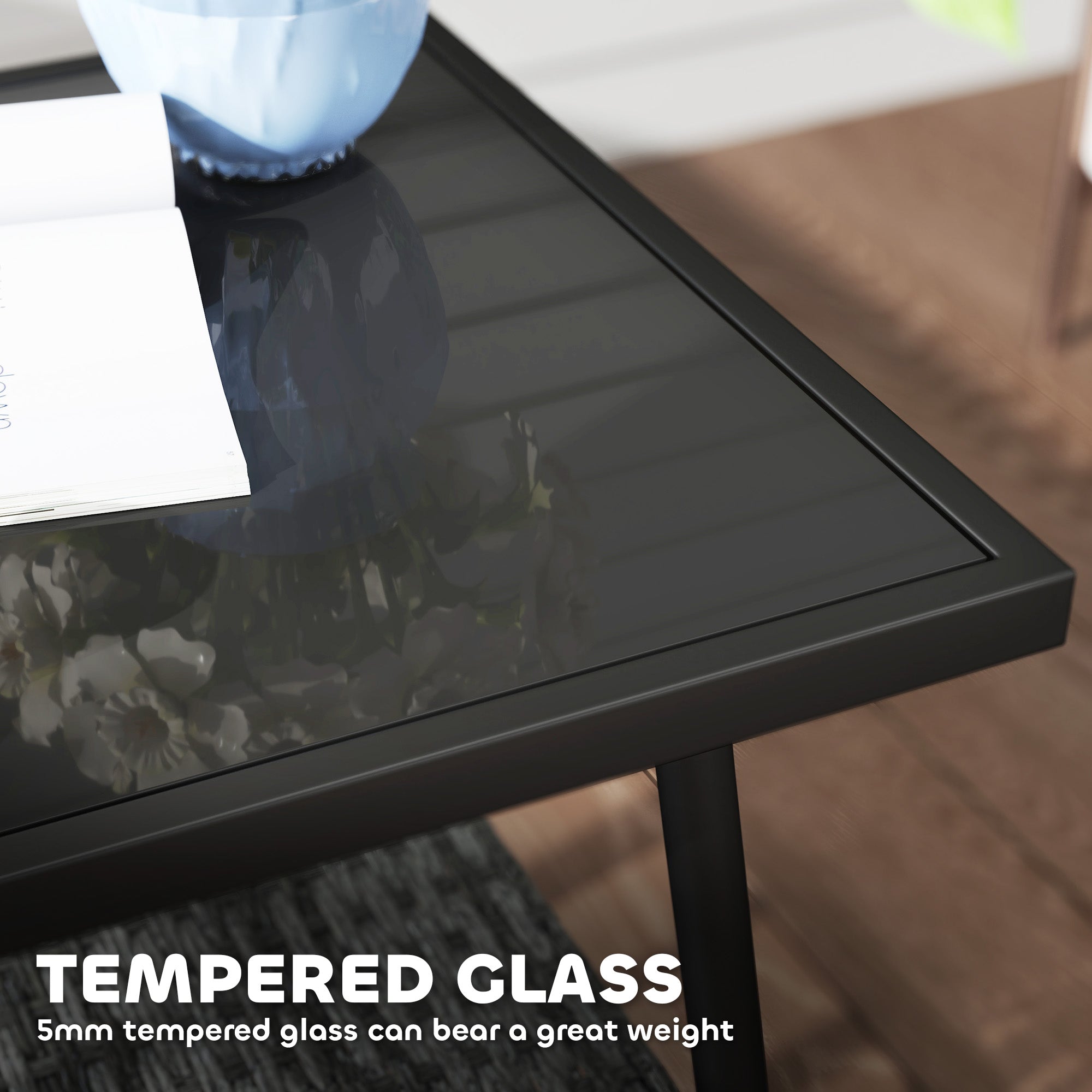 3 Piece Rattan Bistro Set with Cushions and Glass Top Table - Grey