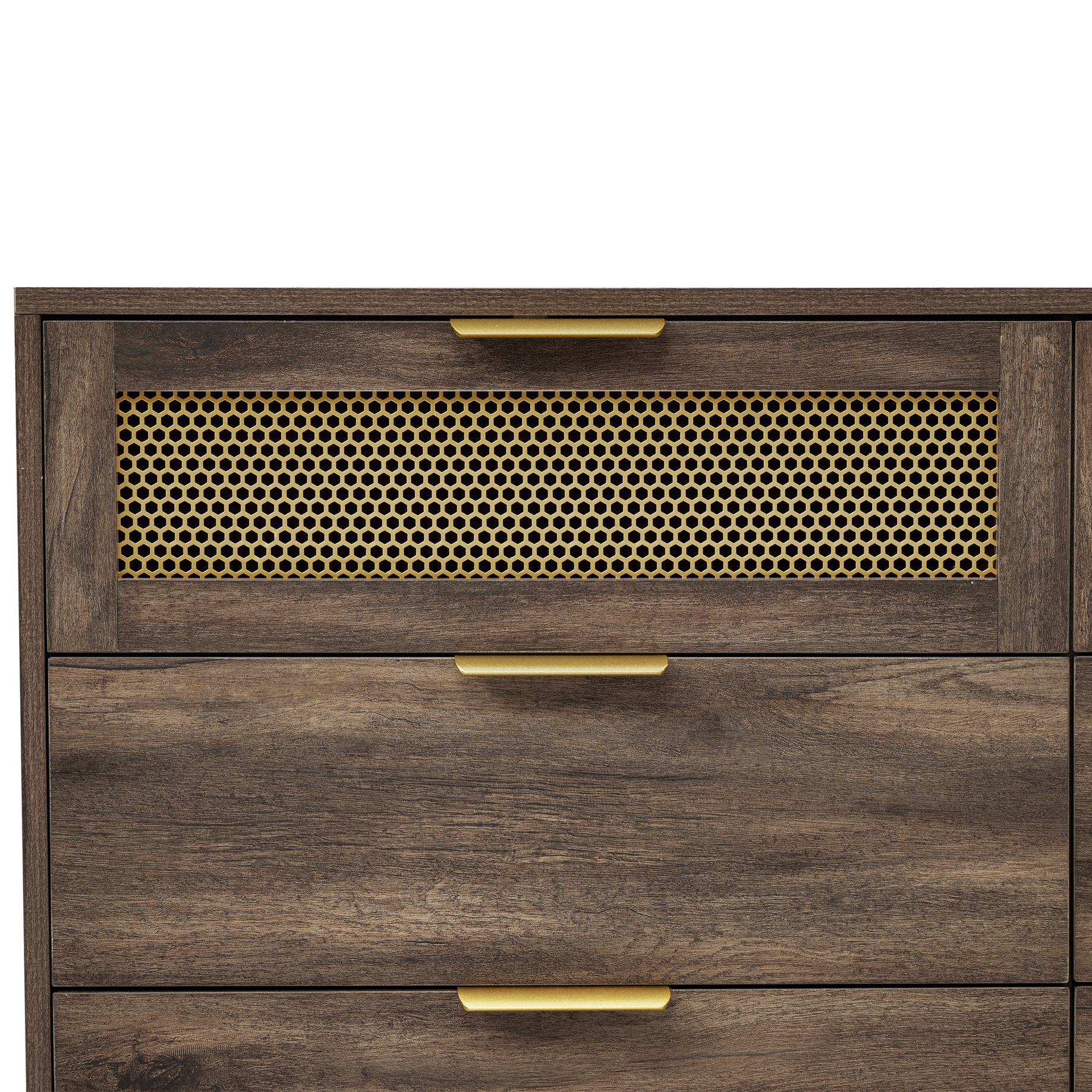 Sideboard Cabinet Dresser with 6 Drawers, Metal Handles, Multipurpose Storage Cabinet for Hallway, Bedroom, 120L x 40W x 76H cm, Dark Brown