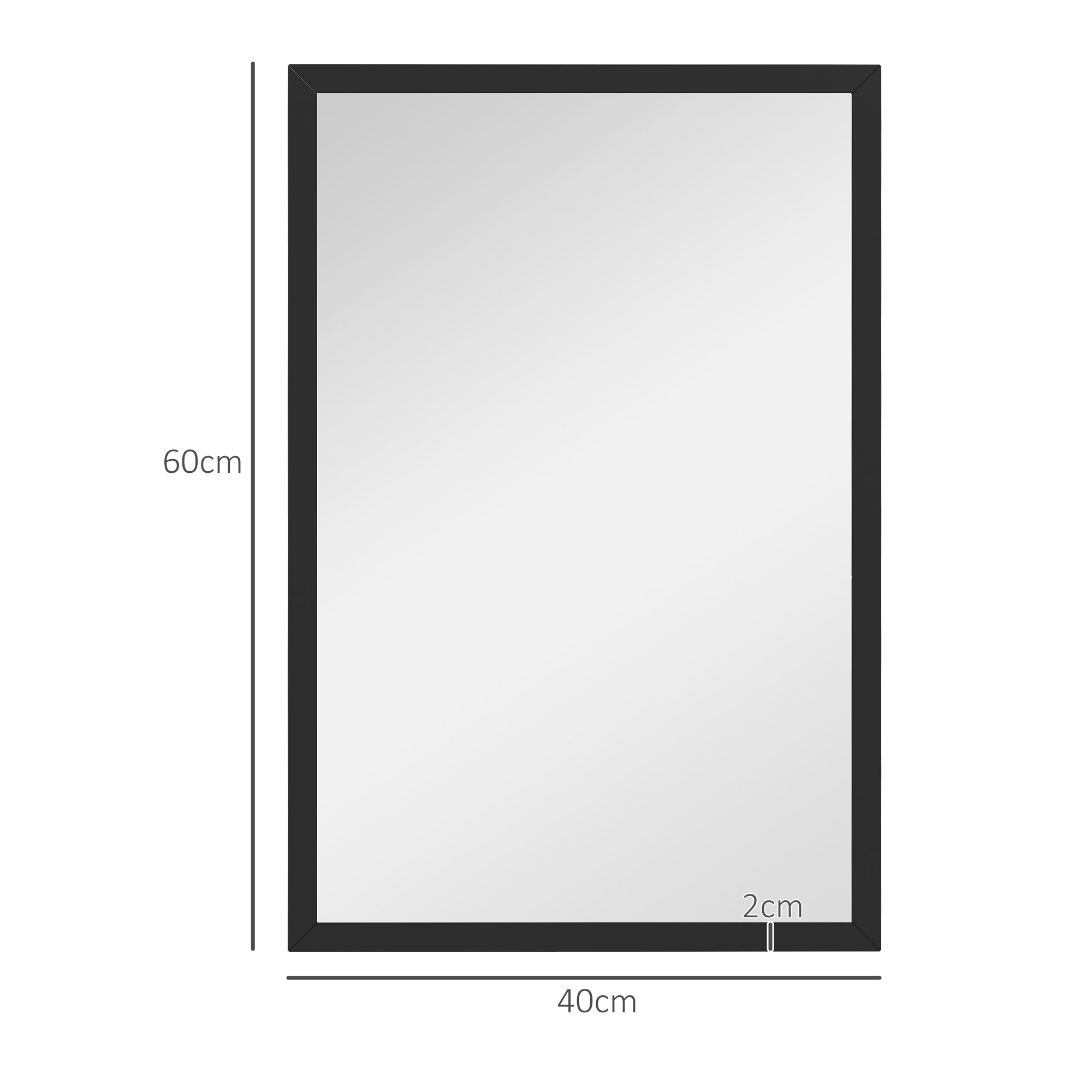 Wall Bathroom Mirror, 60 x 40 cm Wall-Mounted Mirror for Living Room, Bedroom, Hallway, Black