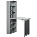 Folding Convertible Computer Desk with Blackboard and Side Shelves for Home Office - Grey