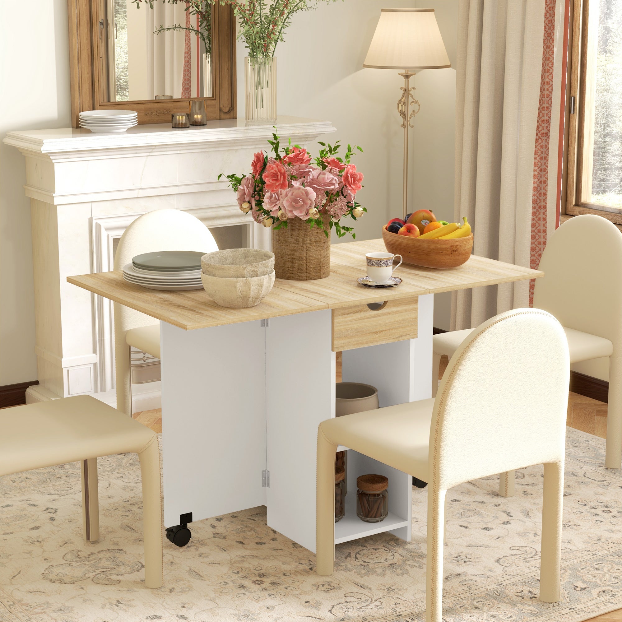 Folding Dining Table, Drop Leaf Table for Small Spaces, Foldable Table