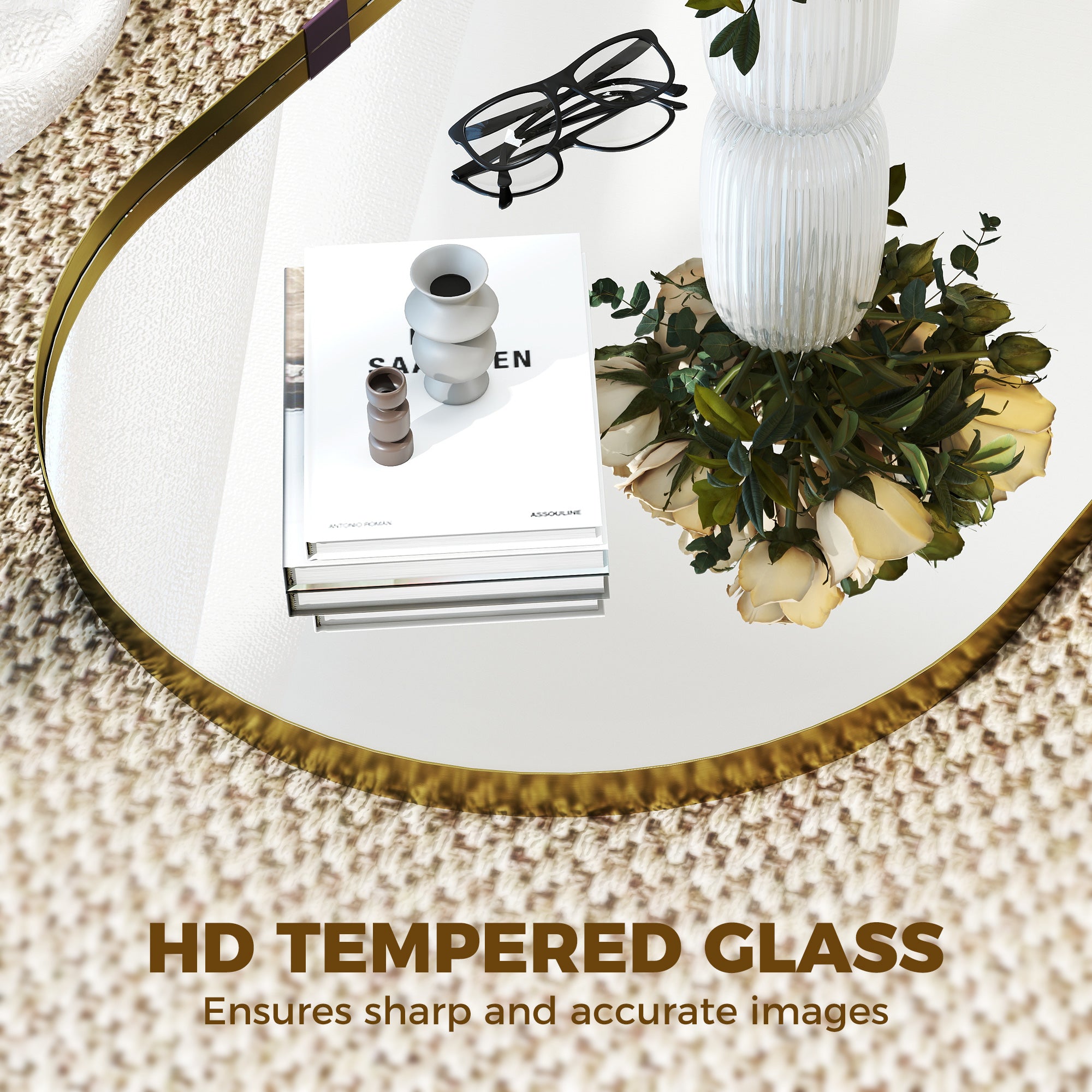 Wall Mirror, Bathroom Mirror with Elevated Aluminium Alloy Frame, 60 x 90 cm, Gold Tone