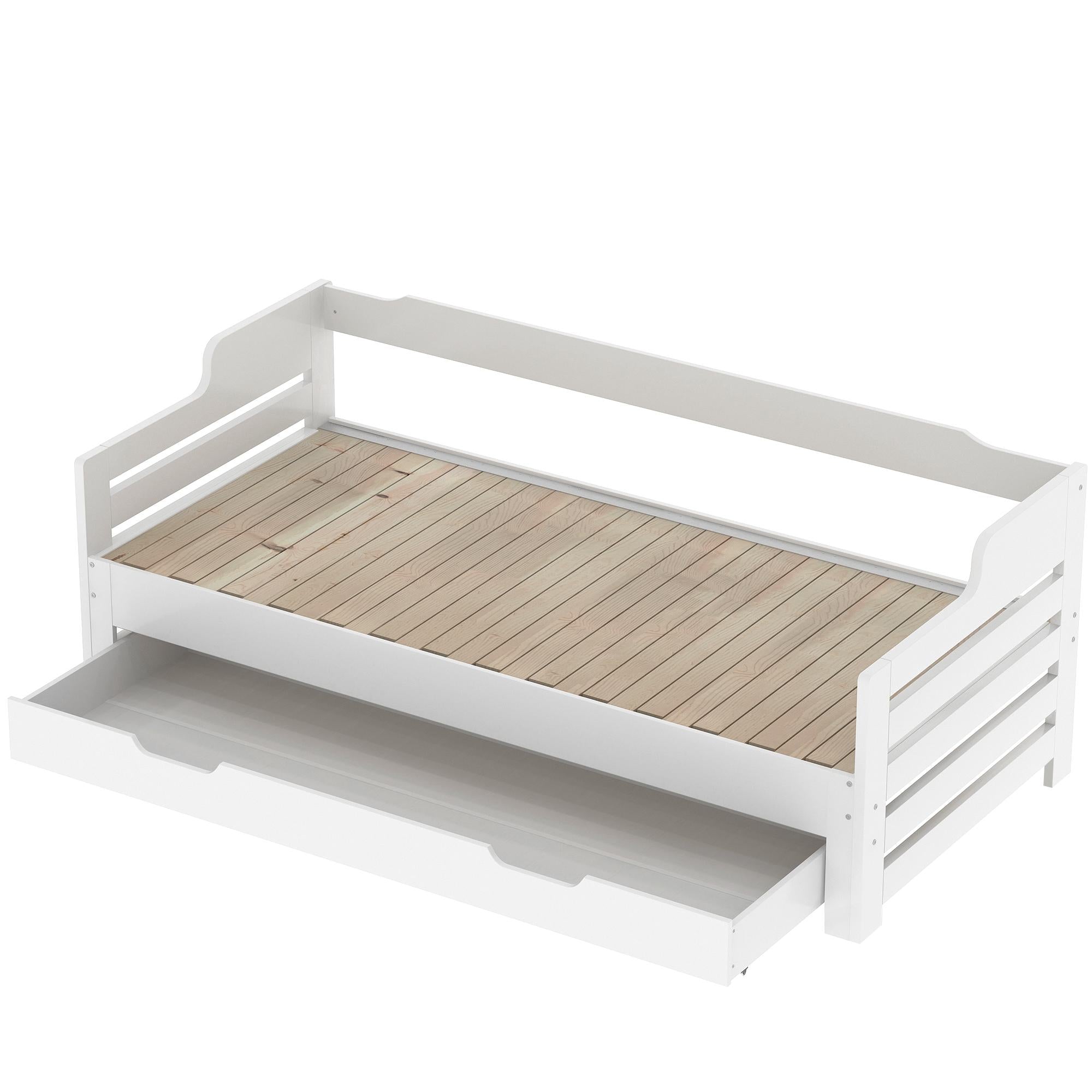 Single Guest Sofa Bed with Pull-Out Trundle and Storage Drawer - White