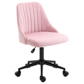 Velvet-Feel Armless Office Chair with Wheels and Adjustable Height - Pink