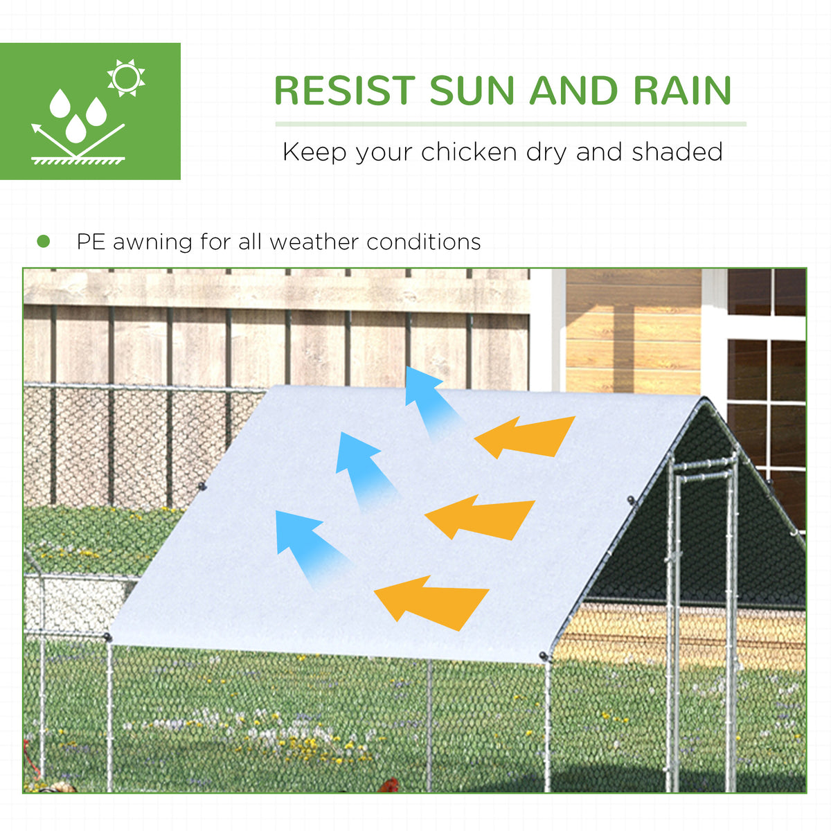 Chicken Run Galvanised Walk-in Chicken Coop Hen Poultry House Cage Rabbit Hutch with Water-Resist Cover, 3 x 8 x 2m