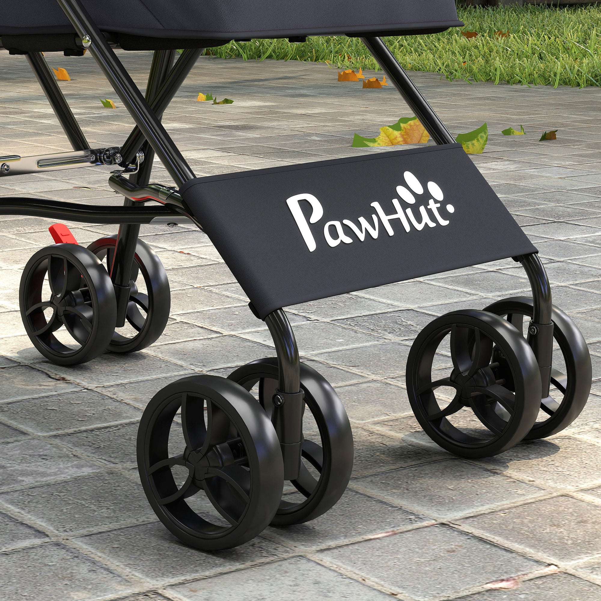 Dog Stroller, Foldable Cat Dog Pram for Miniature Breeds, Pet Stroller with Brake, Mesh Windows, Dark Grey