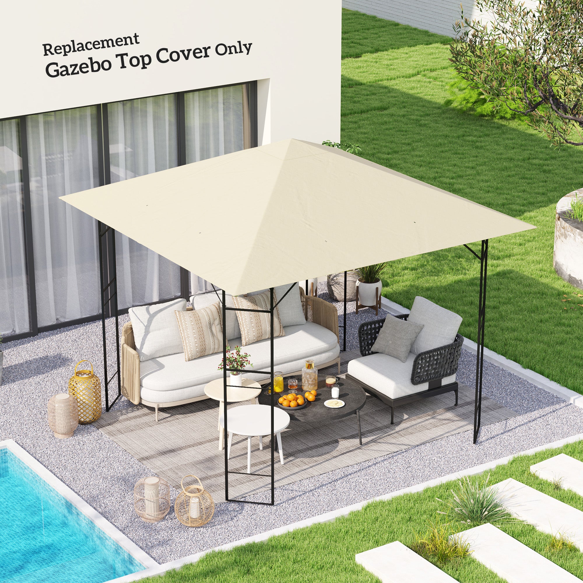 3 x 3 Metre Gazebo Canopy Replacement Set - Cream, UPF30+ Polyester
