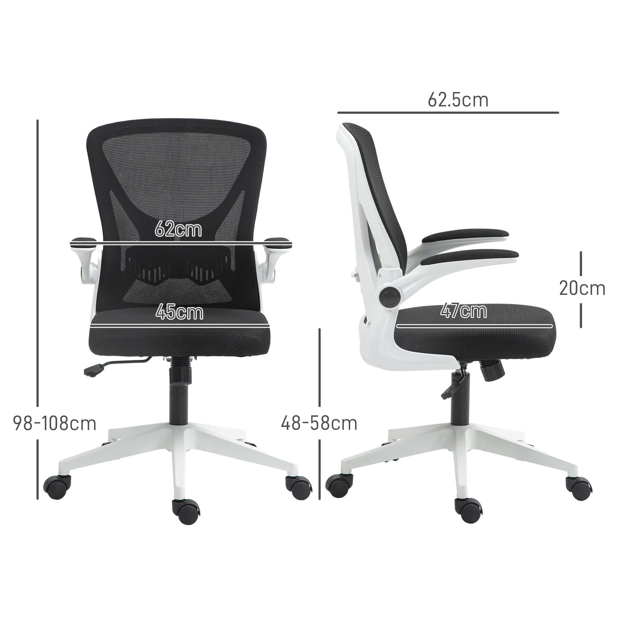 Mesh Back Office Chair, with Flip-Up Arms - Black and White