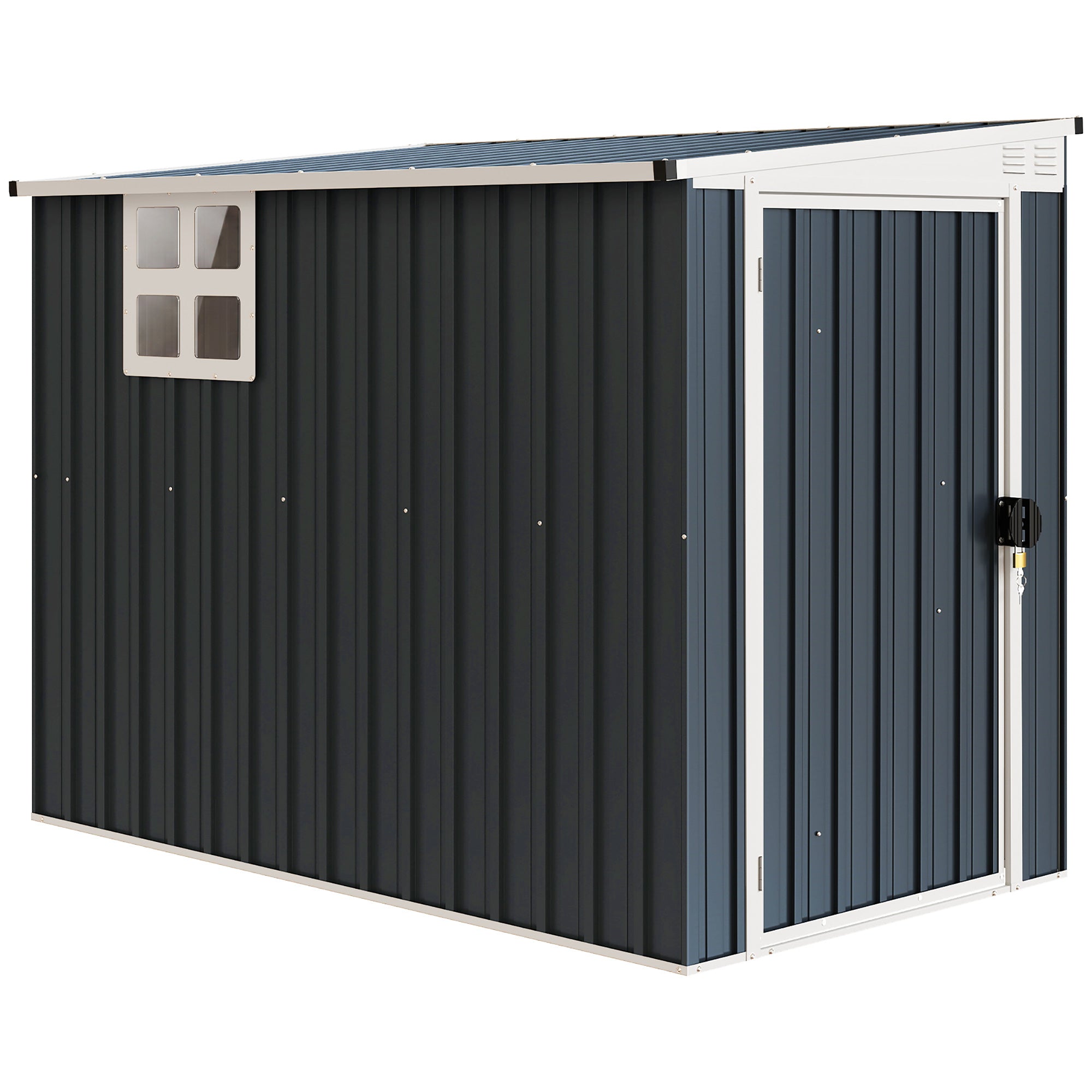 7.6 x 4ft Garden Metal Shed, Outdoor Storage Shed with Window, 2 Vents and Lockable Door for Garden, Patio, Dark Grey