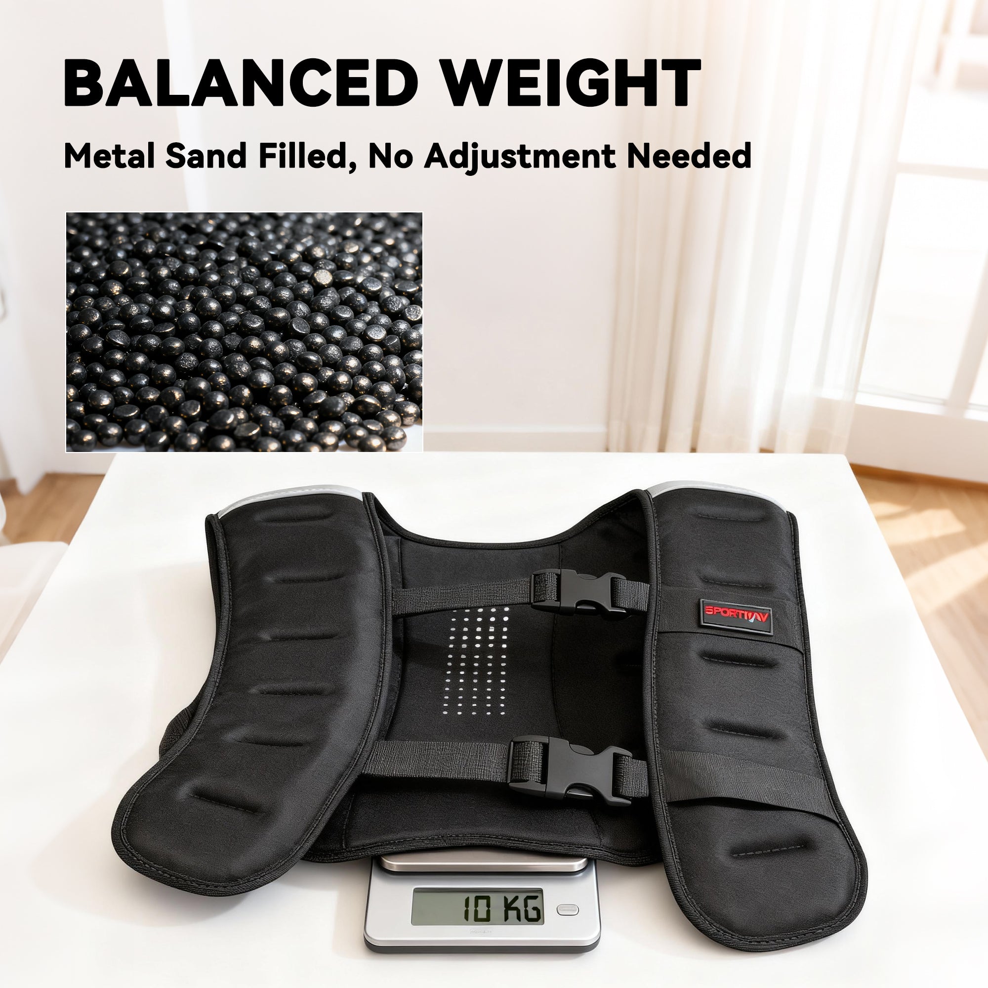 Weighted Vest, 10 kg Weight Vest with Adjustable Straps, Reflective Strips, Black