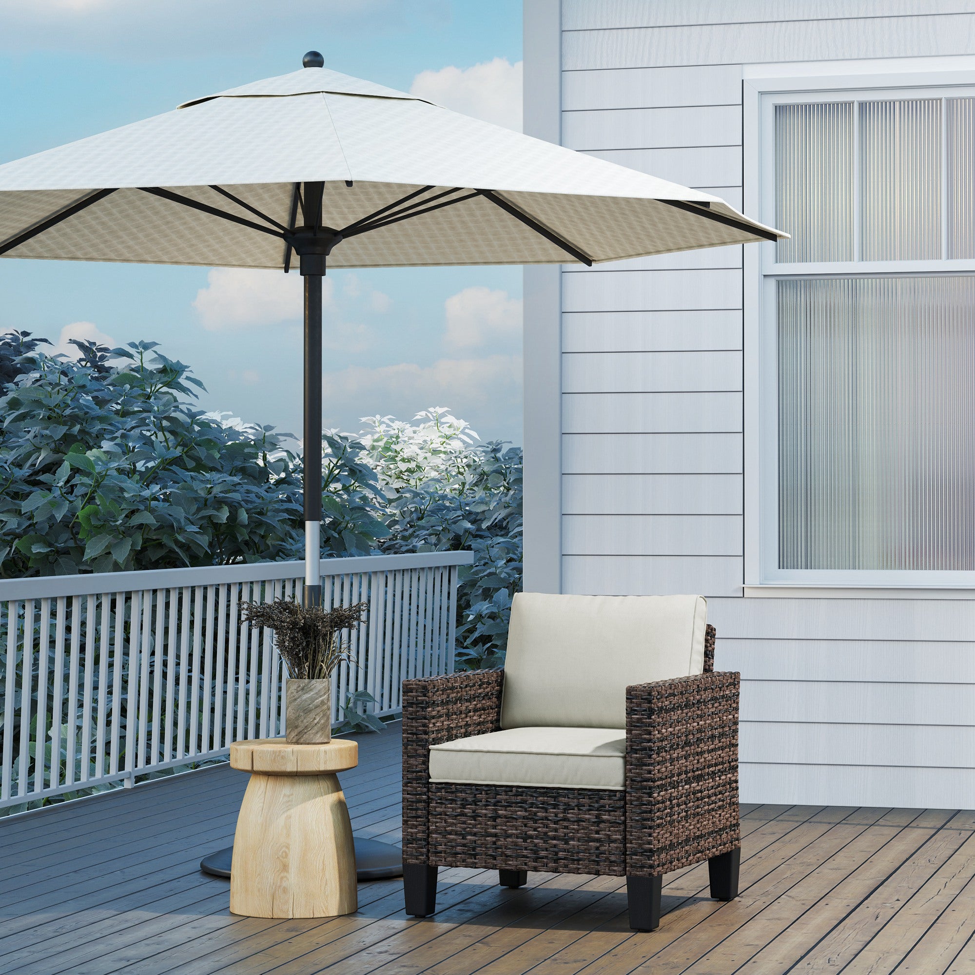 Single Rattan Armchair, with Cushions - Brown