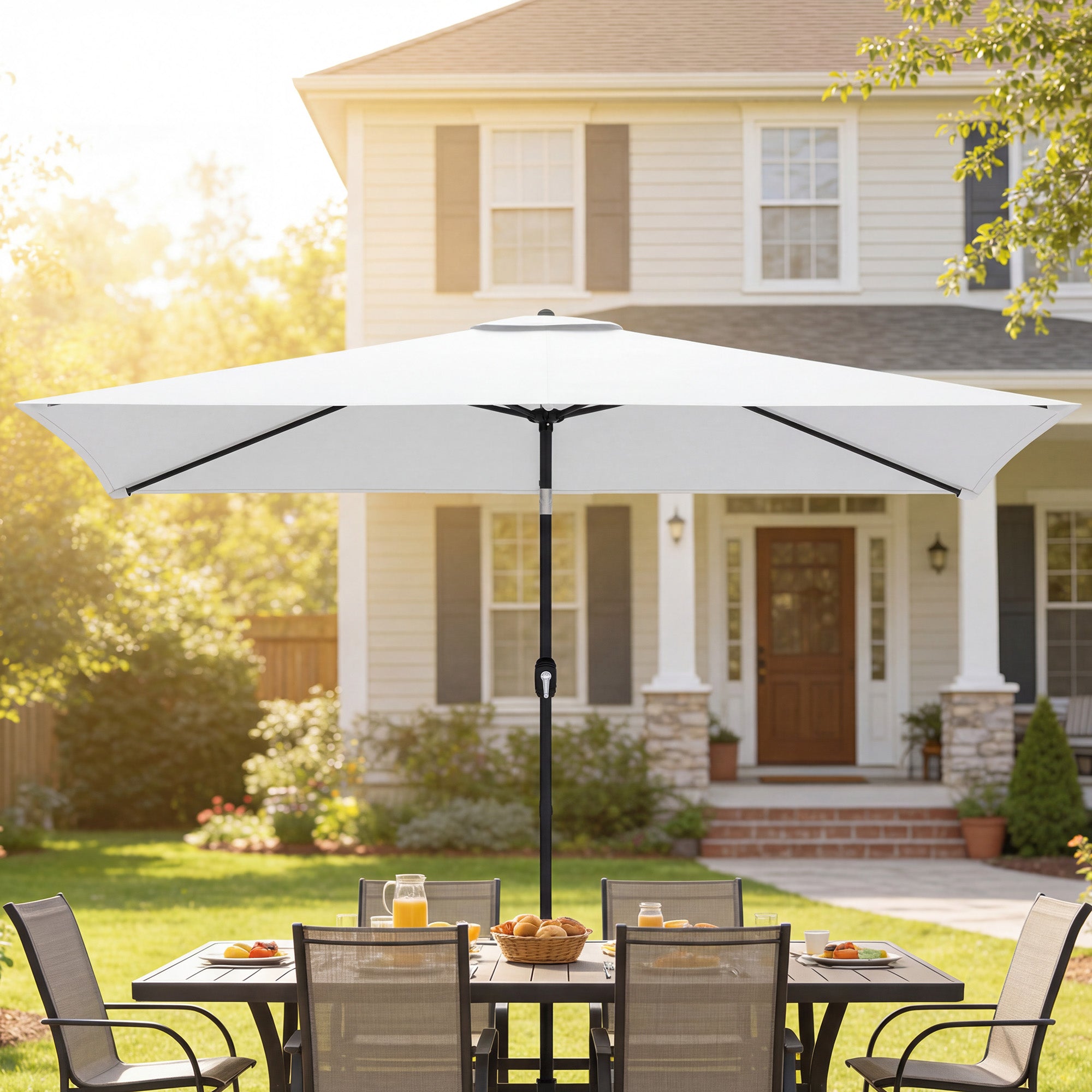 Garden Parasol, Parasol Umbrella with Crank Handle, Tilt Function, Polyester Canopy, Cream White