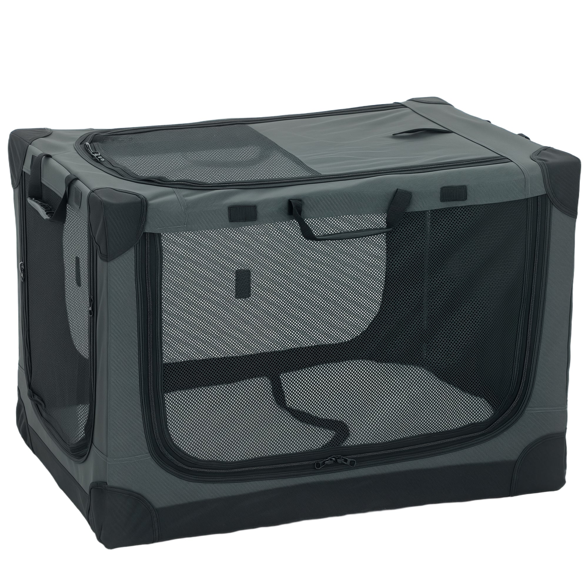 Soft Dog Crate Pet Travel Crate 76 x 54 x 54 cm with Removable Pad Mesh Window Army Green
