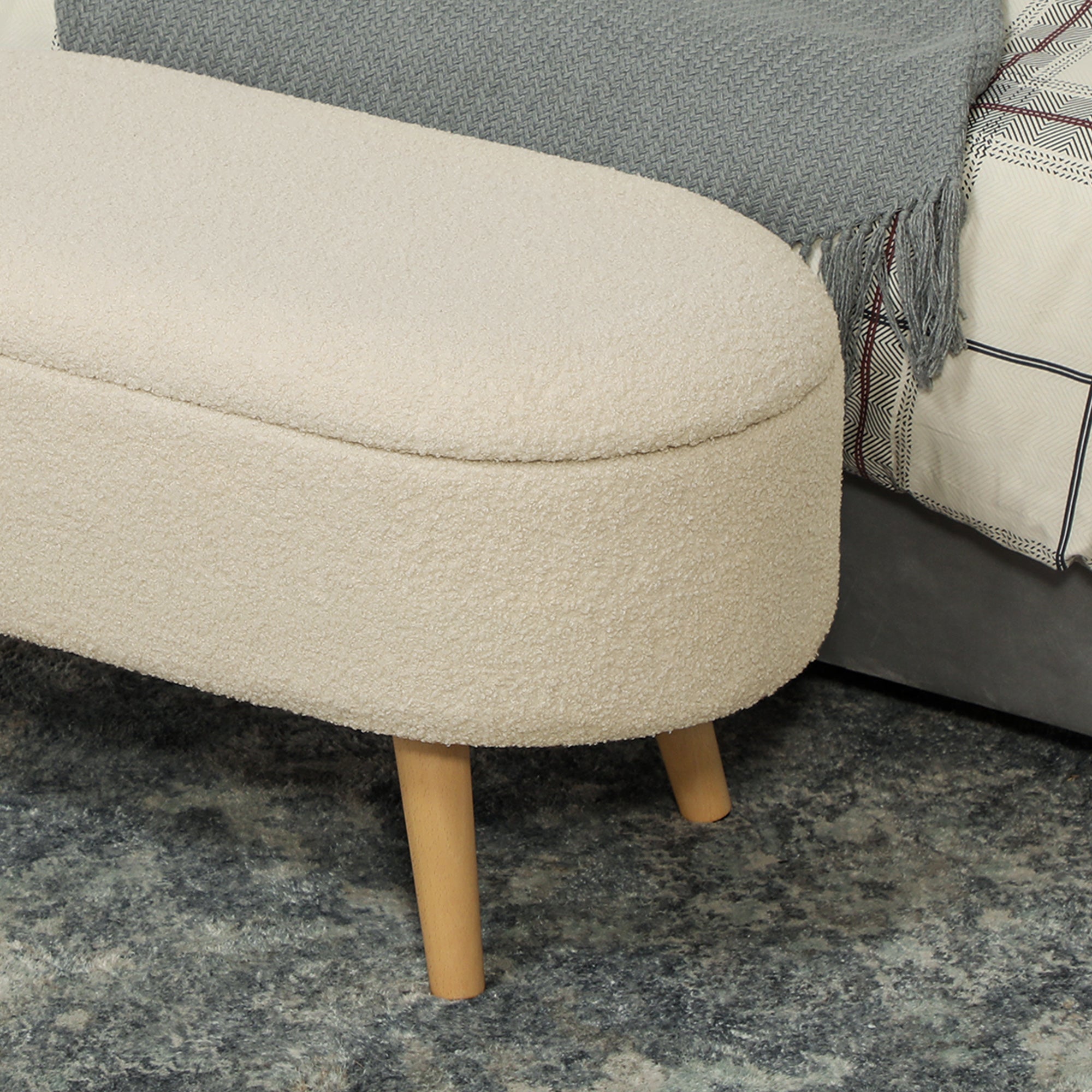 Teddy Fleece Storage Ottoman - Cream White